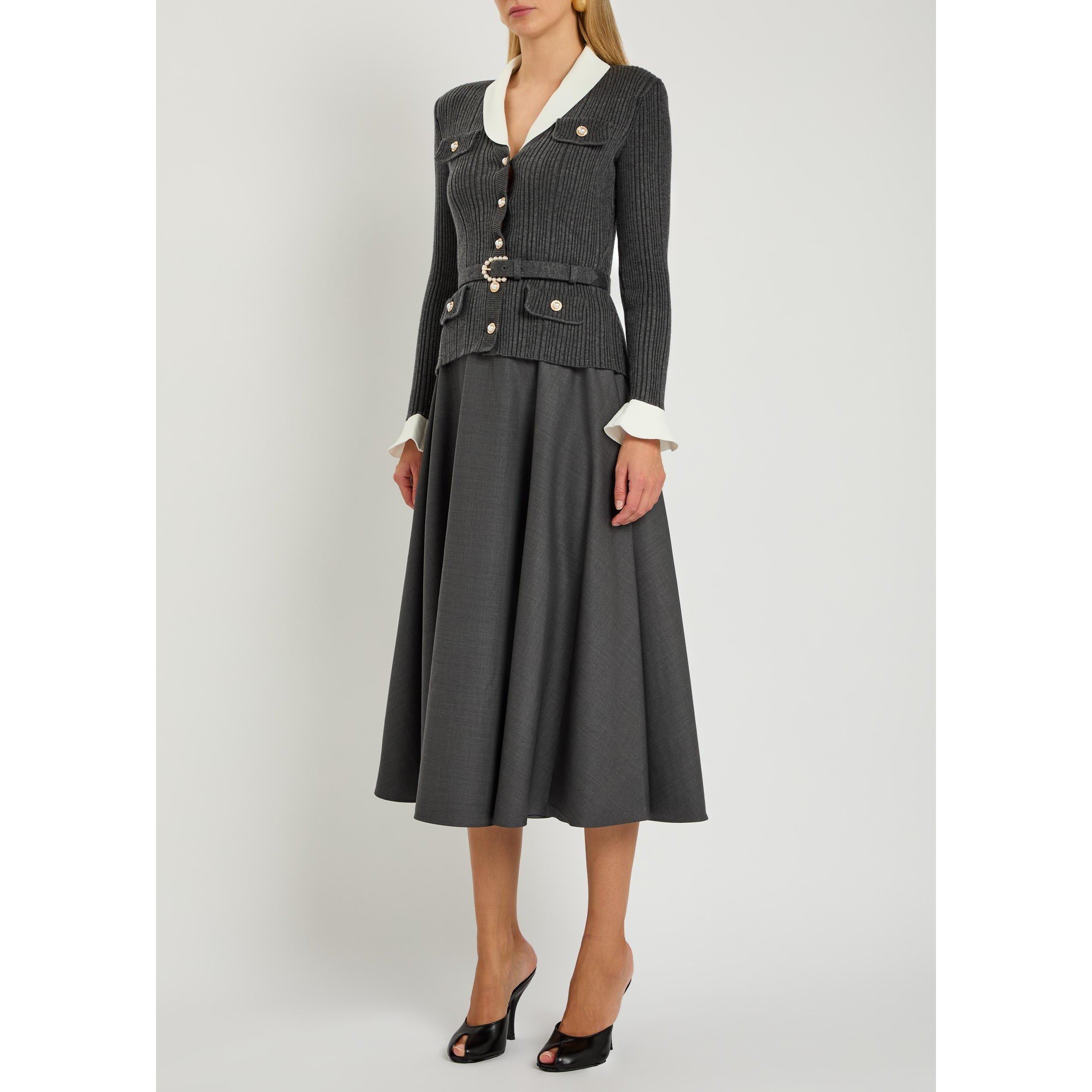 GREY - Self Portrait - LD KNIT TWILL MIDI DRESS - 2