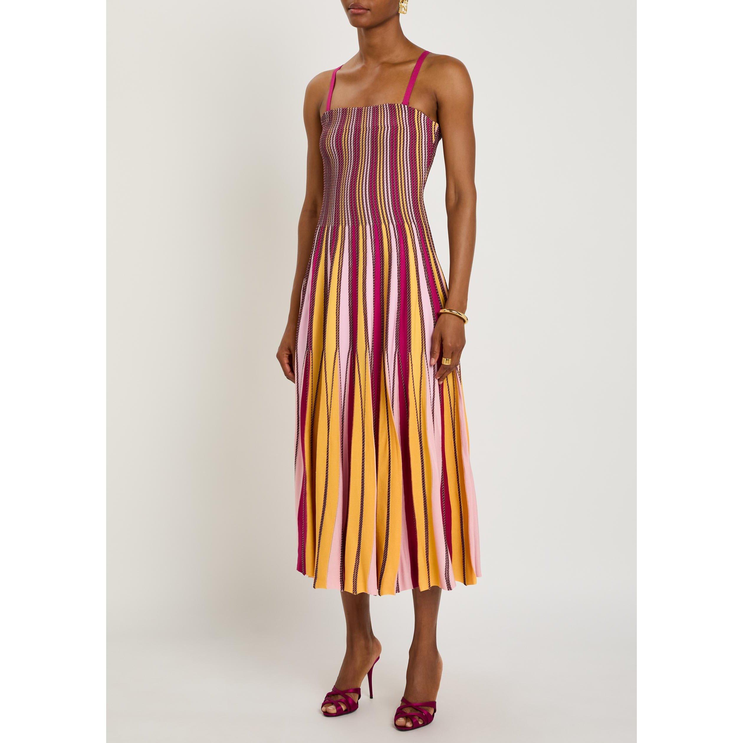 MULTICOLOURED - Jonathan Simkhai - Women's Soleil Striped Pleated Midi Knitted Dress - 6