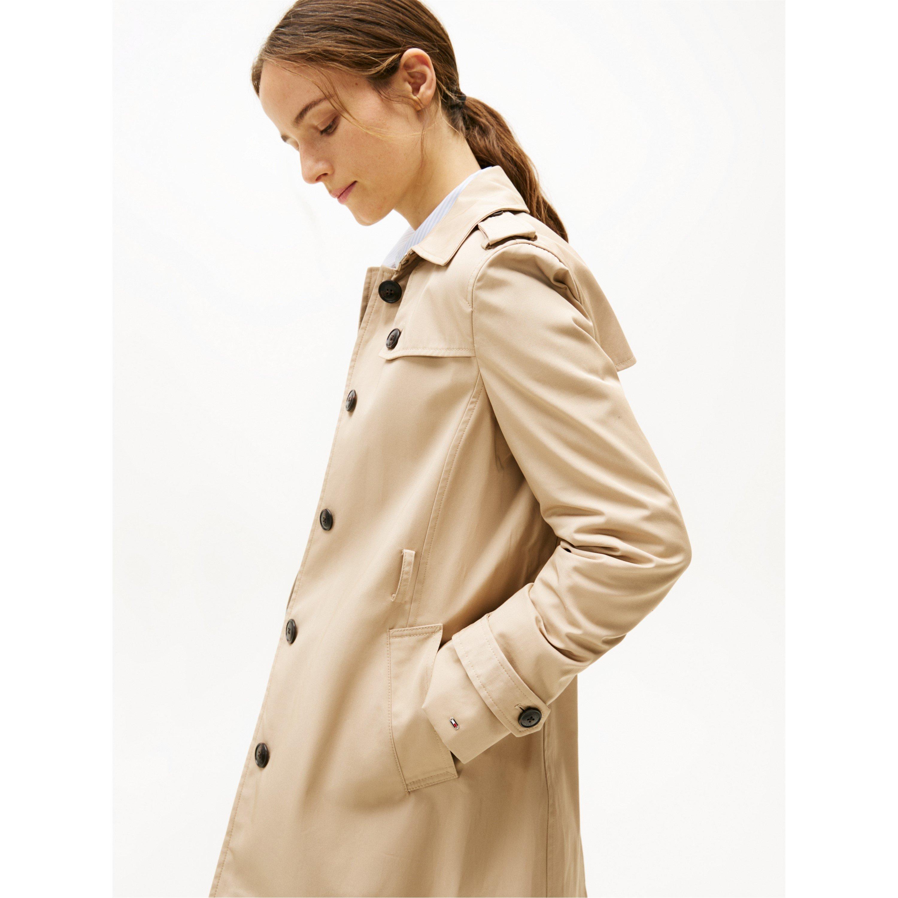 Beige 0F4 - Tommy Hilfiger - Women's Single-Breasted Cotton Long Sleeve Trench Coat - 2