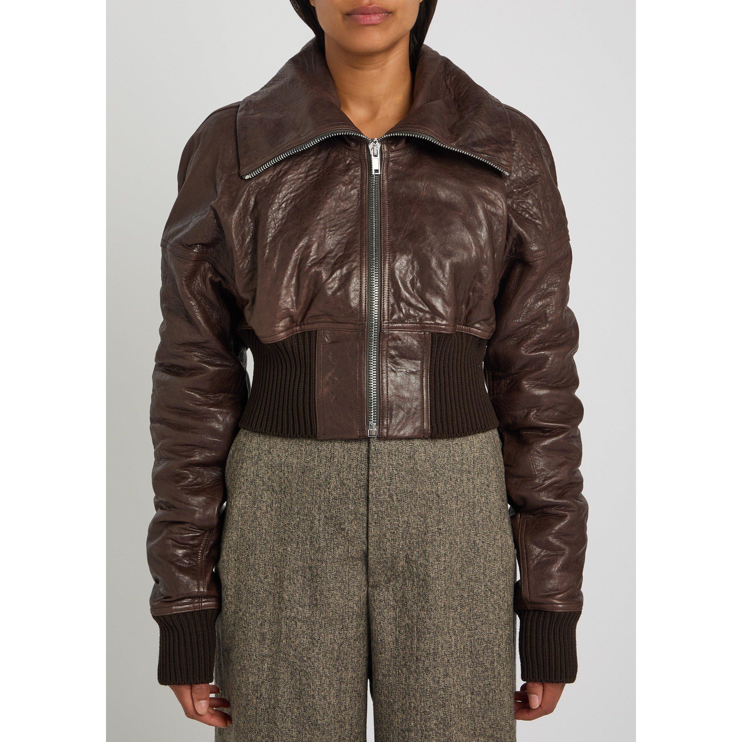 DARK BROWN - Rick Owens - Women's Leather Bomber Jacket - 2