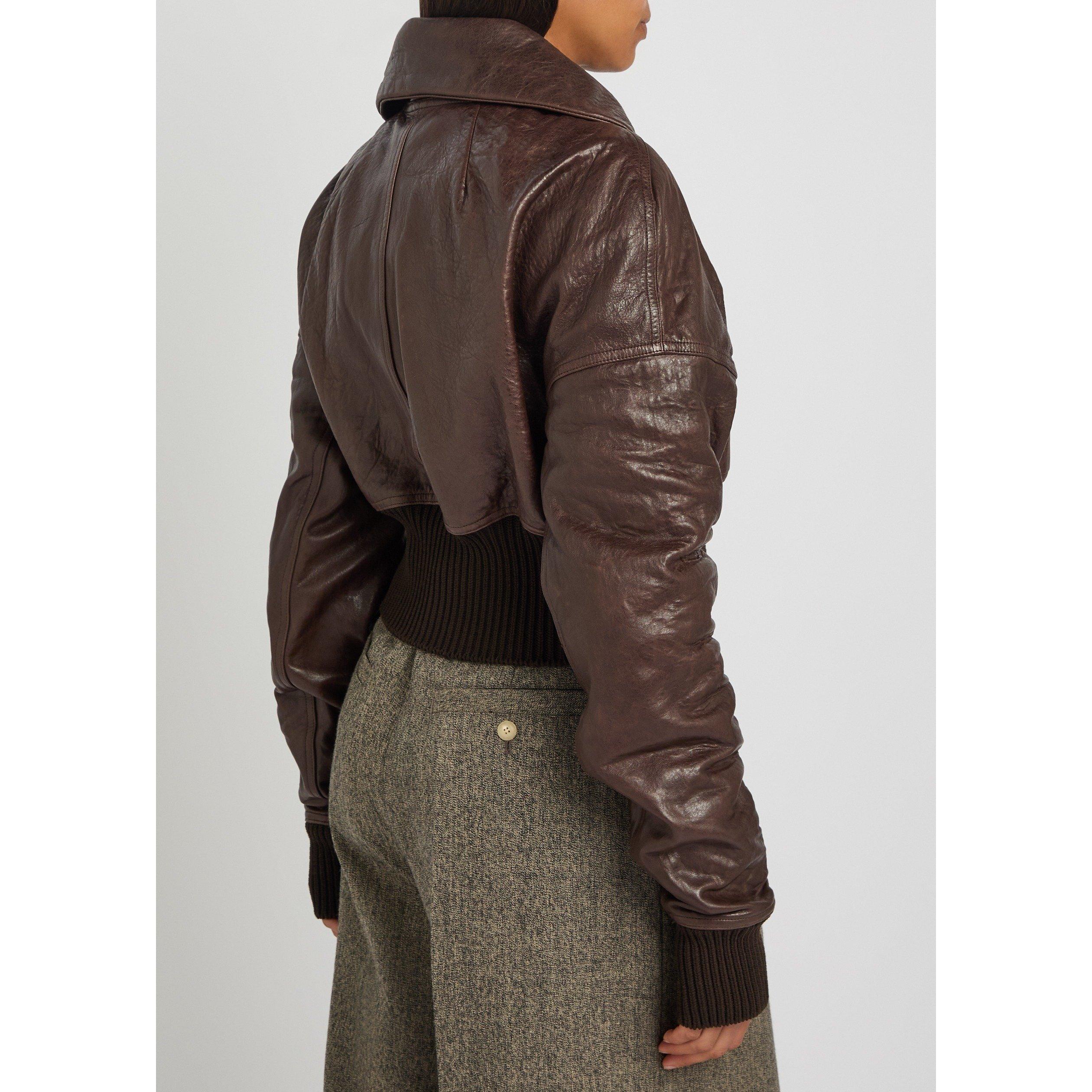 DARK BROWN - Rick Owens - Women's Leather Bomber Jacket - 3