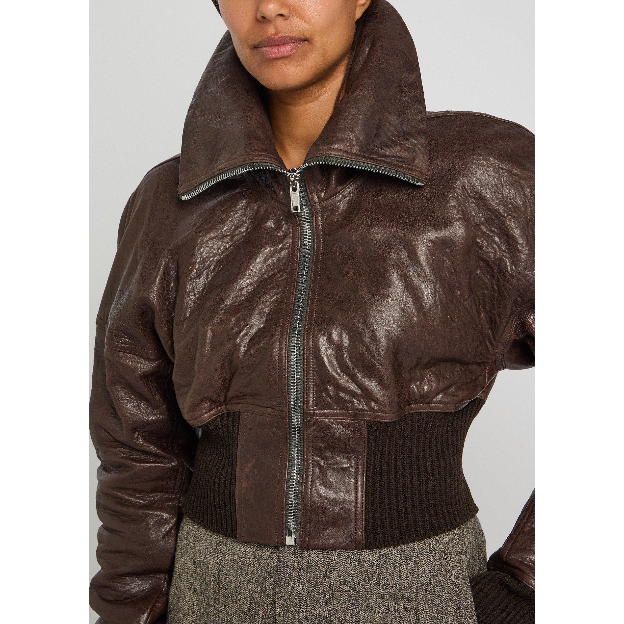 DARK BROWN - Rick Owens - Women's Leather Bomber Jacket - 4