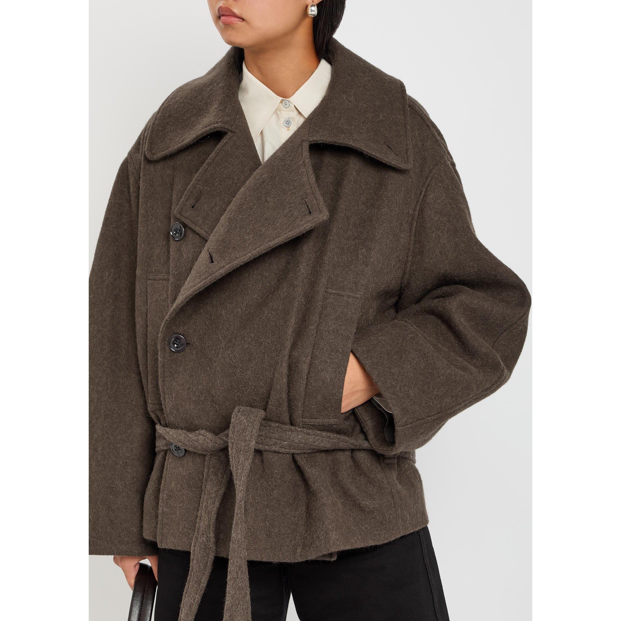 BROWN - Lemaire - Women's Short Wrap Wool Overcoat - 4