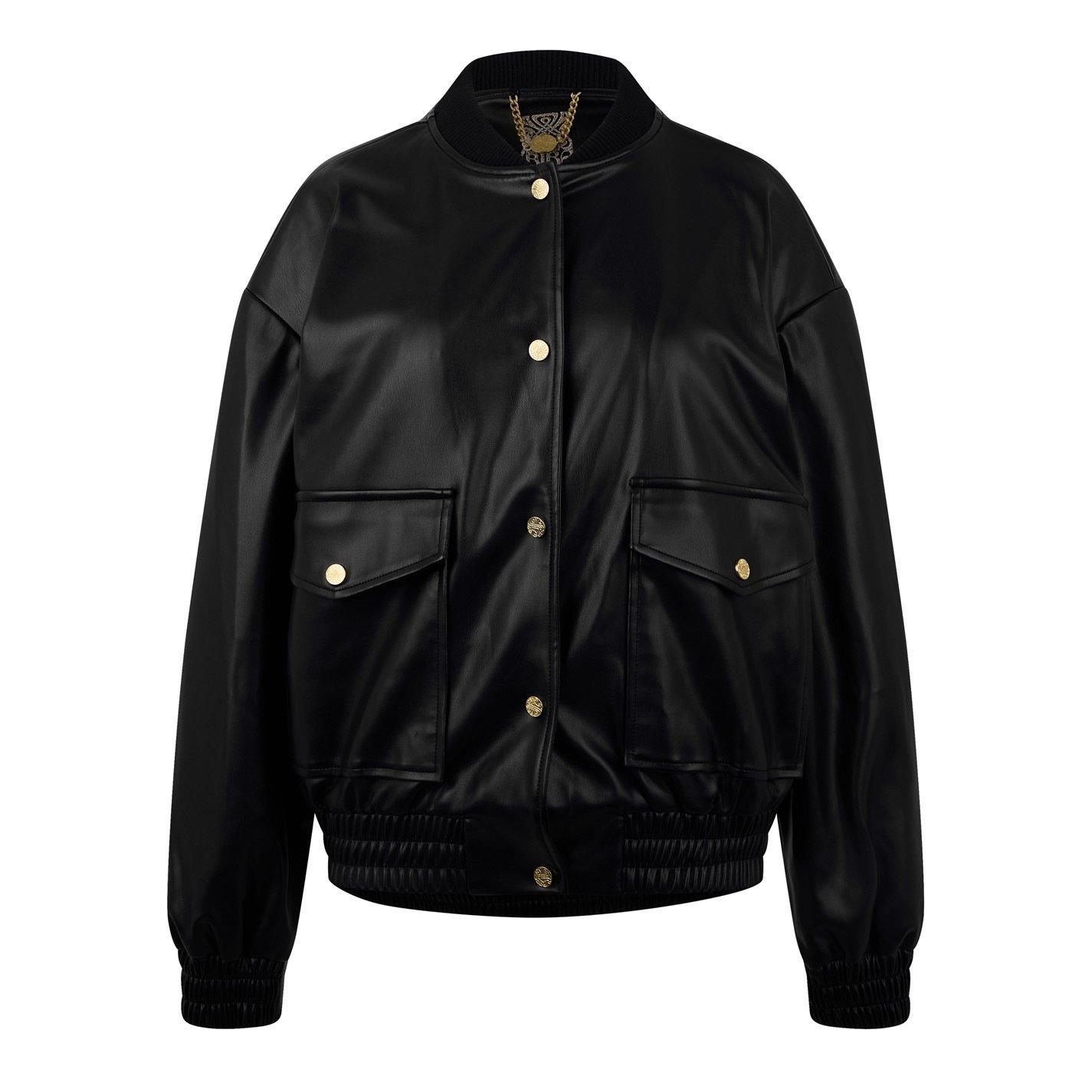 Schwarz - Biba - Women's  Faux Leather Long Sleeve Bomber Jacket - 2