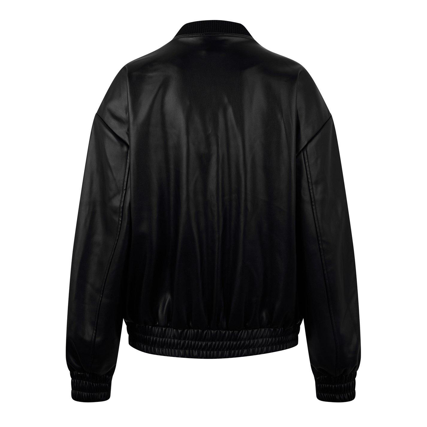 Schwarz - Biba - Women's  Faux Leather Long Sleeve Bomber Jacket - 3