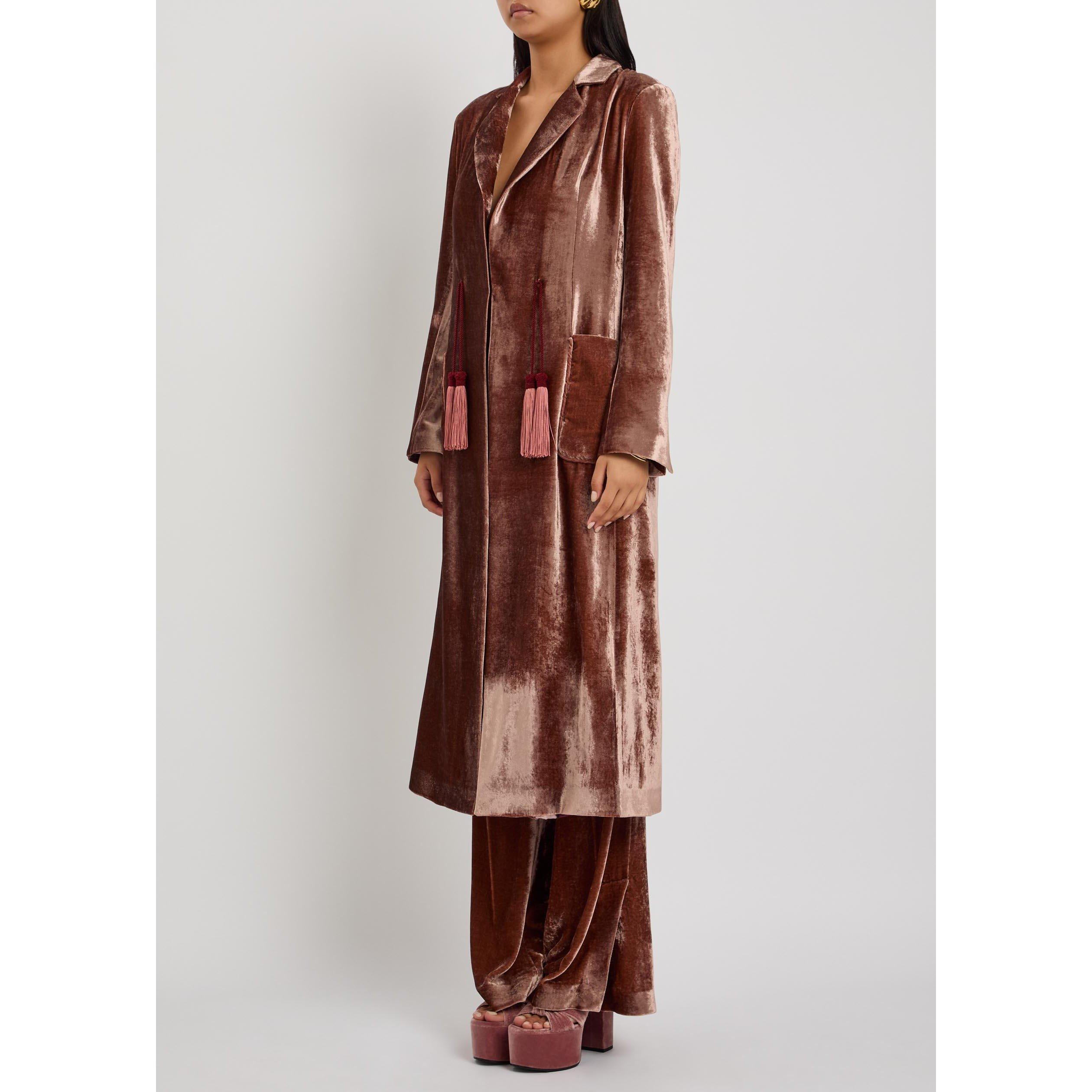 BROWN - La DoubleJ - Women's Velvet Overcoat - 2