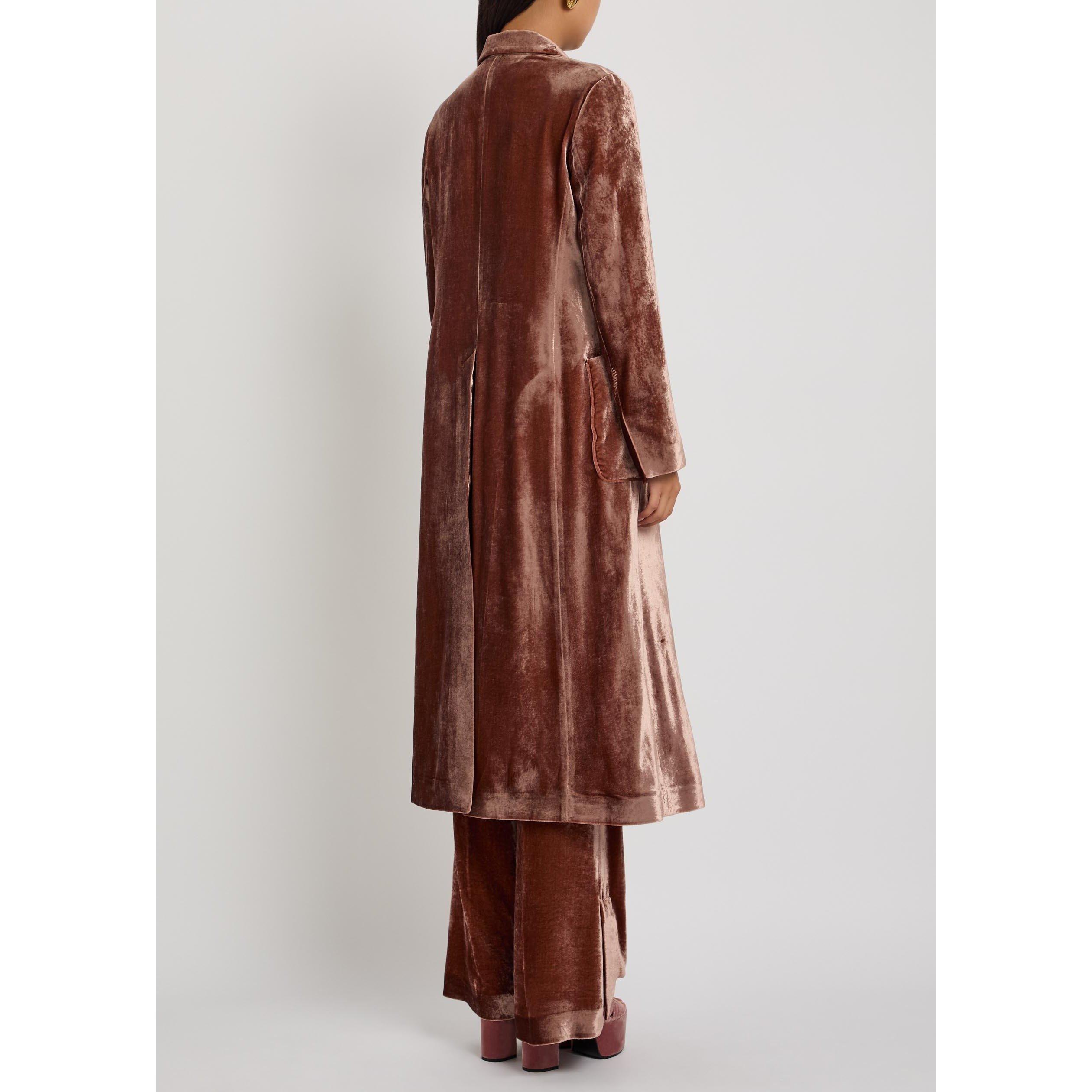 BROWN - La DoubleJ - Women's Velvet Overcoat - 3