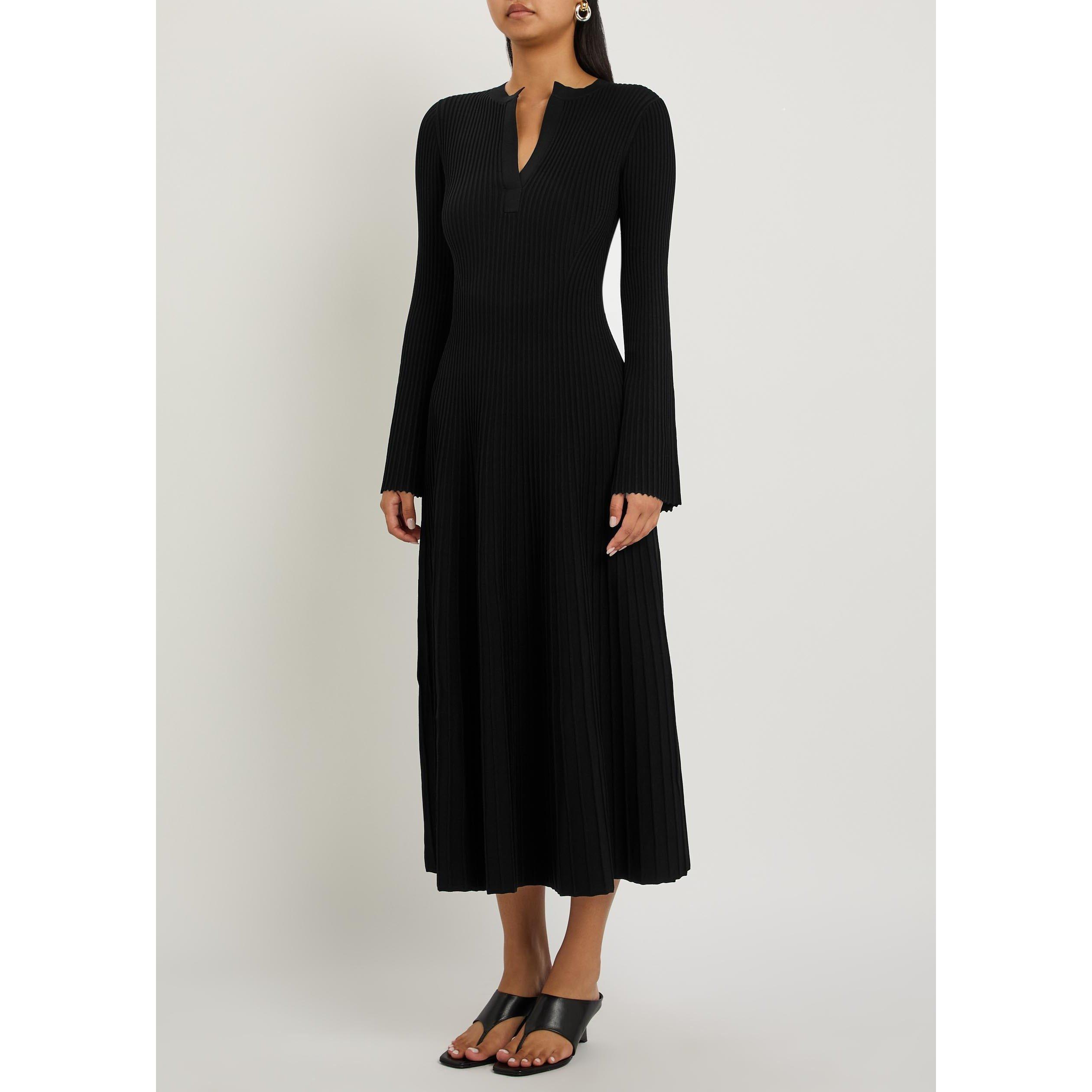 BLACK - Jonathan Simkhai - Women's Genna Ribbed V-Neck Midi Jumper Dress - 2
