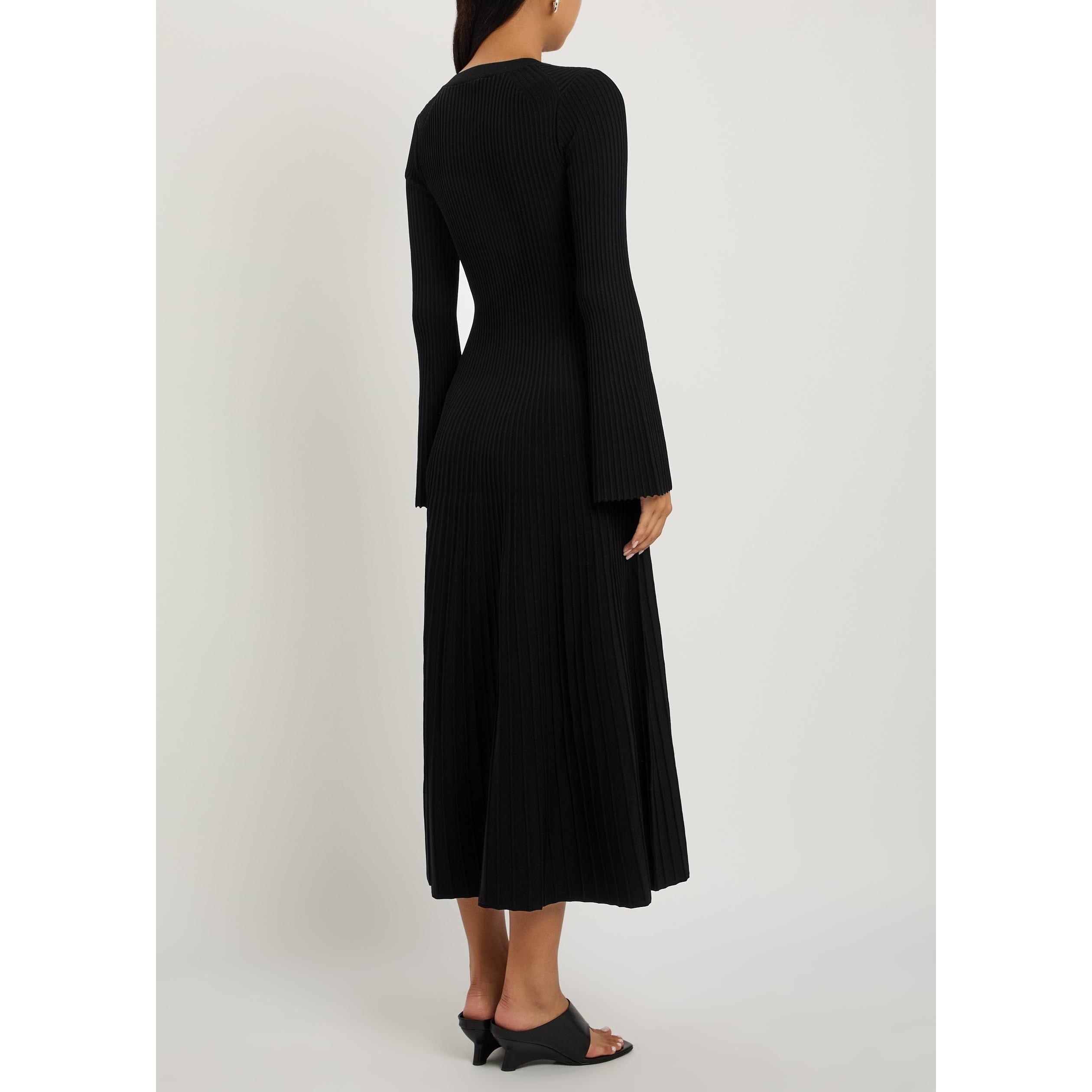 BLACK - Jonathan Simkhai - Women's Genna Ribbed V-Neck Midi Jumper Dress - 3