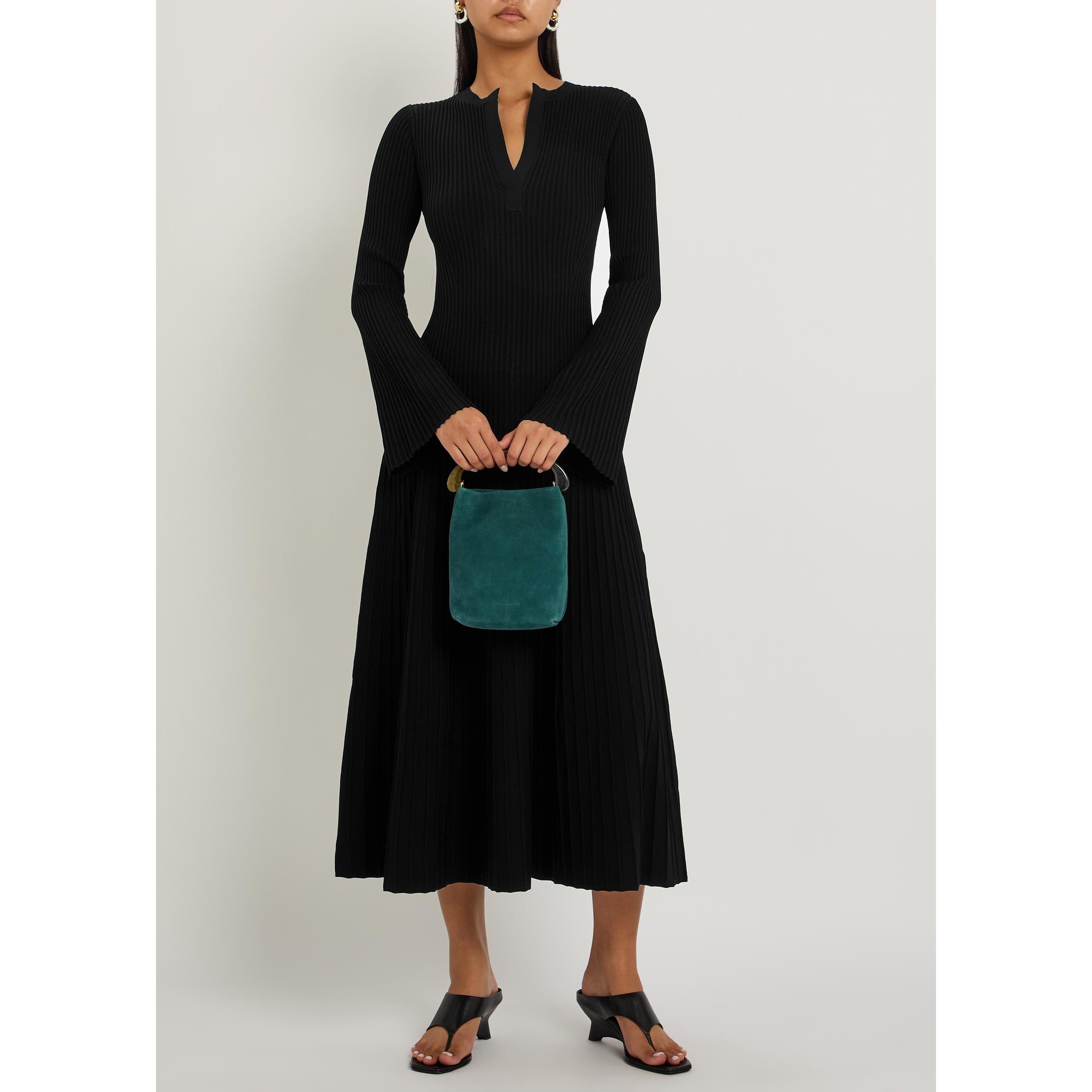 BLACK - Jonathan Simkhai - Women's Genna Ribbed V-Neck Midi Jumper Dress - 5