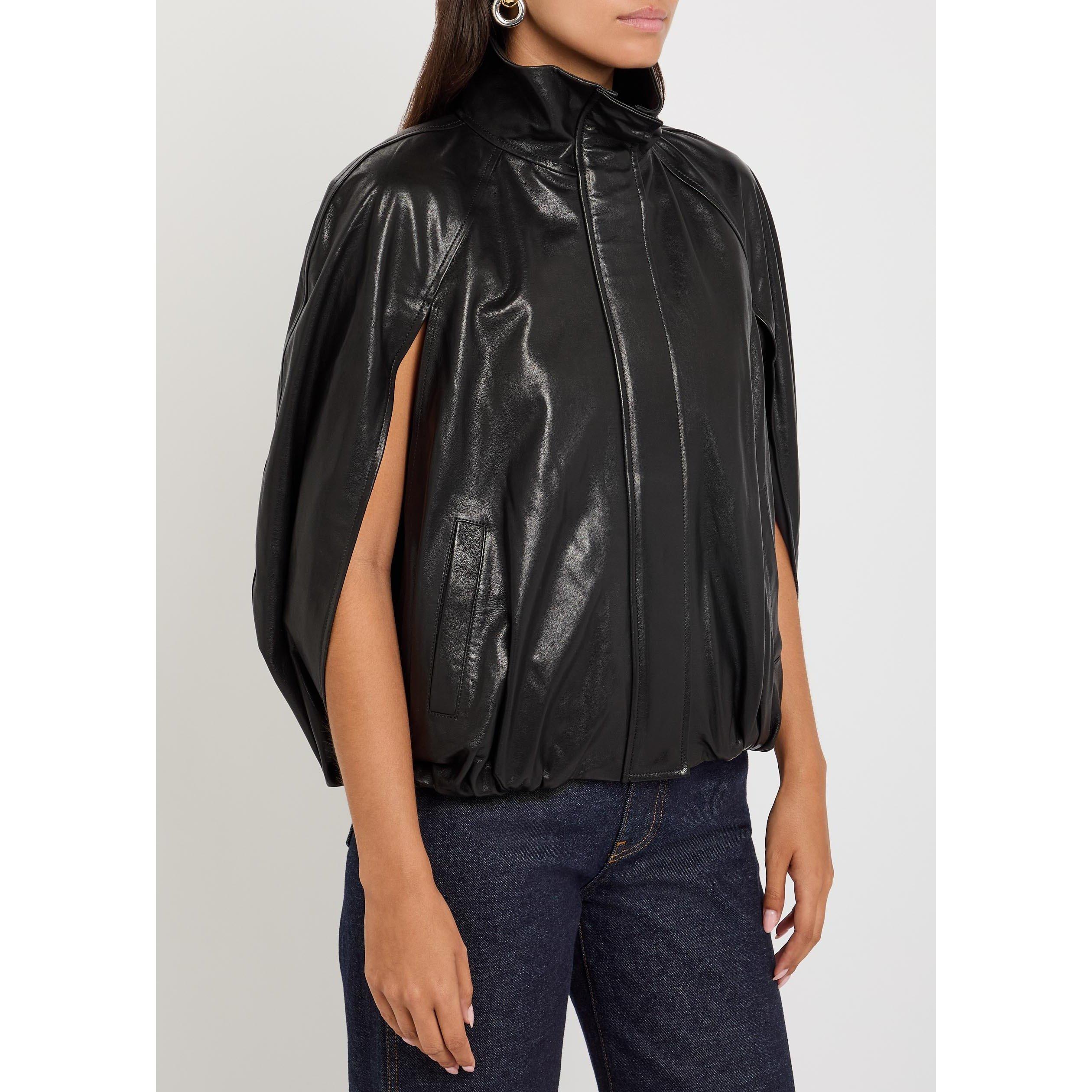 BLACK - Jonathan Simkhai - Women's Jada Cape Oversized-Fit Leather Jacket - 2