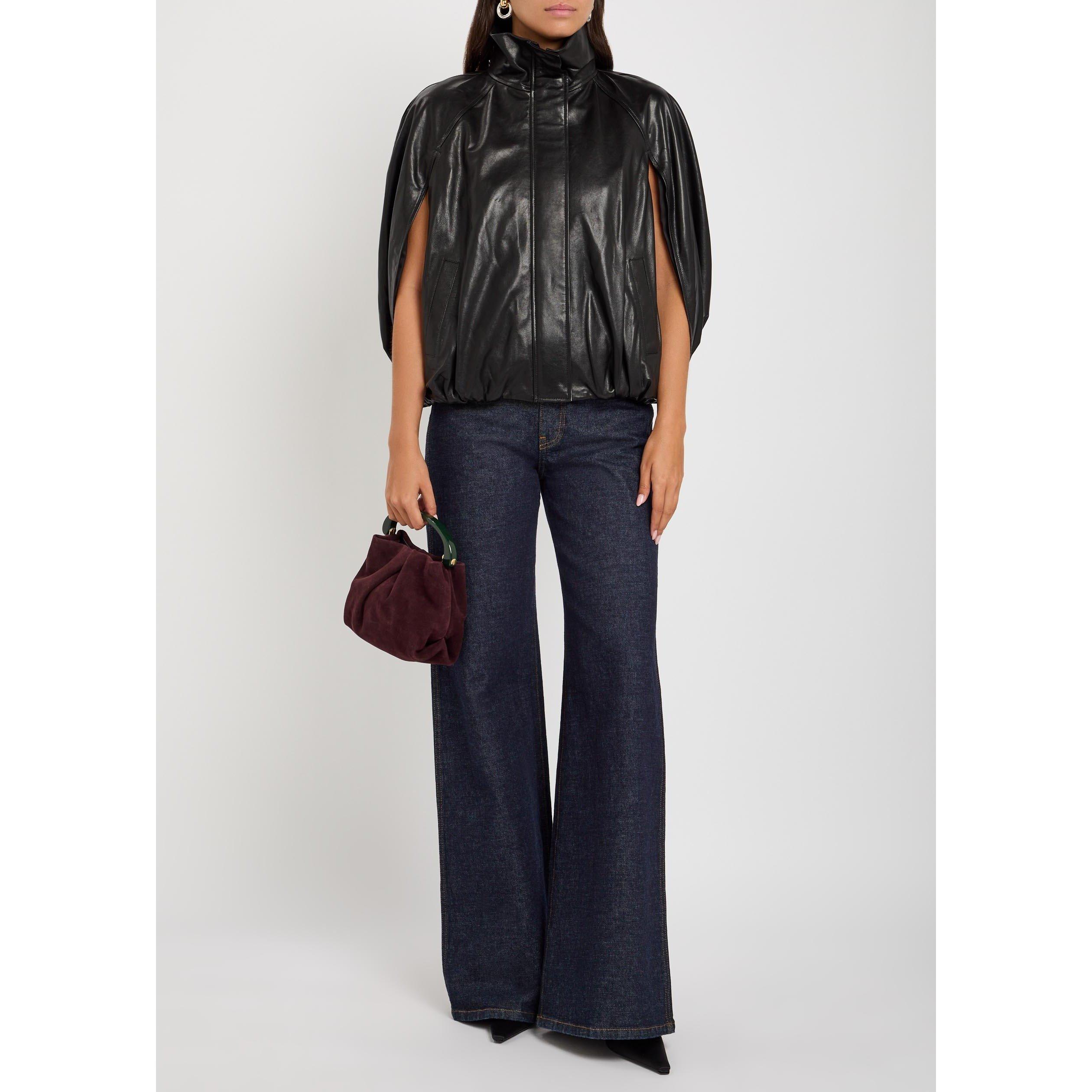 BLACK - Jonathan Simkhai - Women's Jada Cape Oversized-Fit Leather Jacket - 5