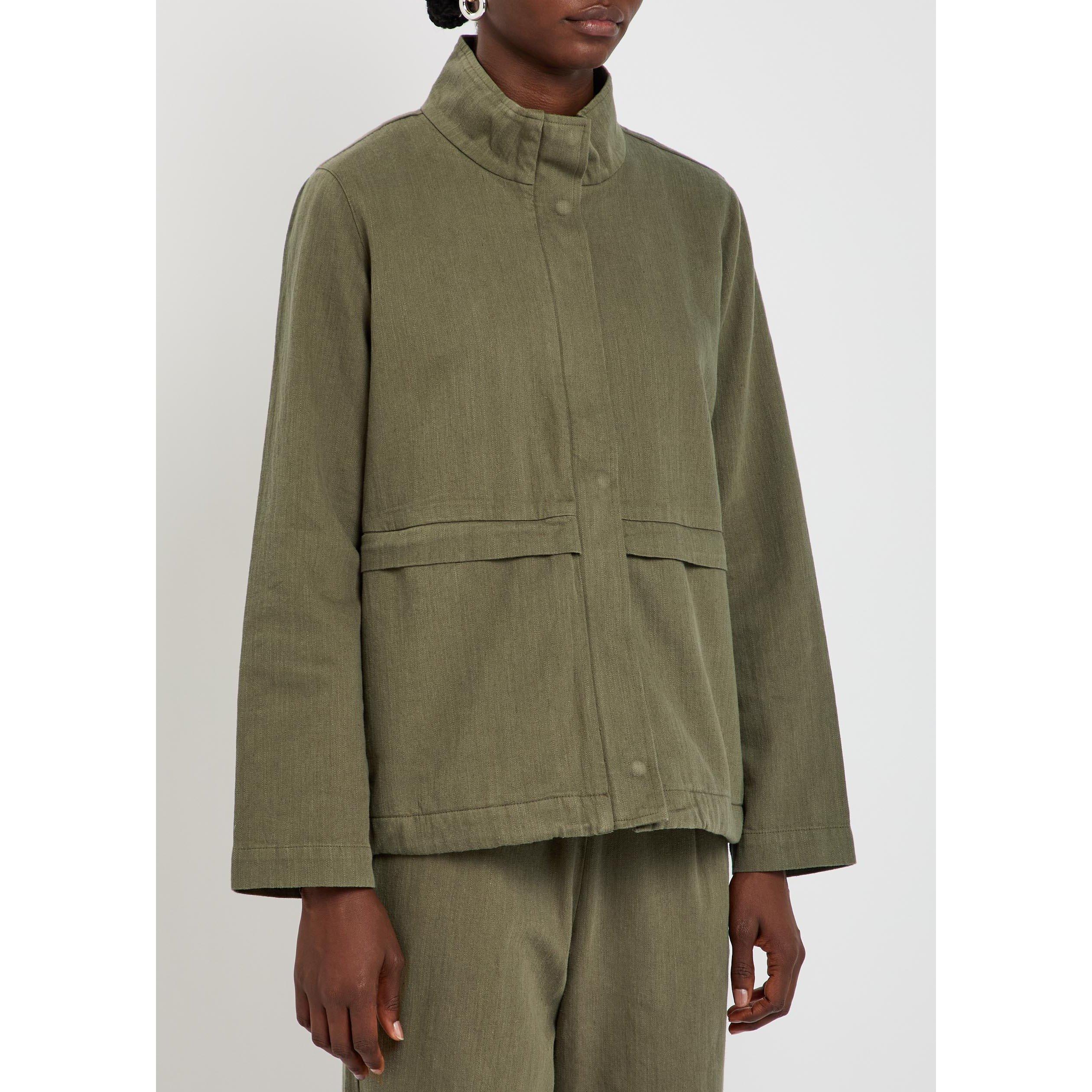 OLIVE - Eileen Fisher - Women's Cotton-Linen Funnel-Neck Jacket - 2