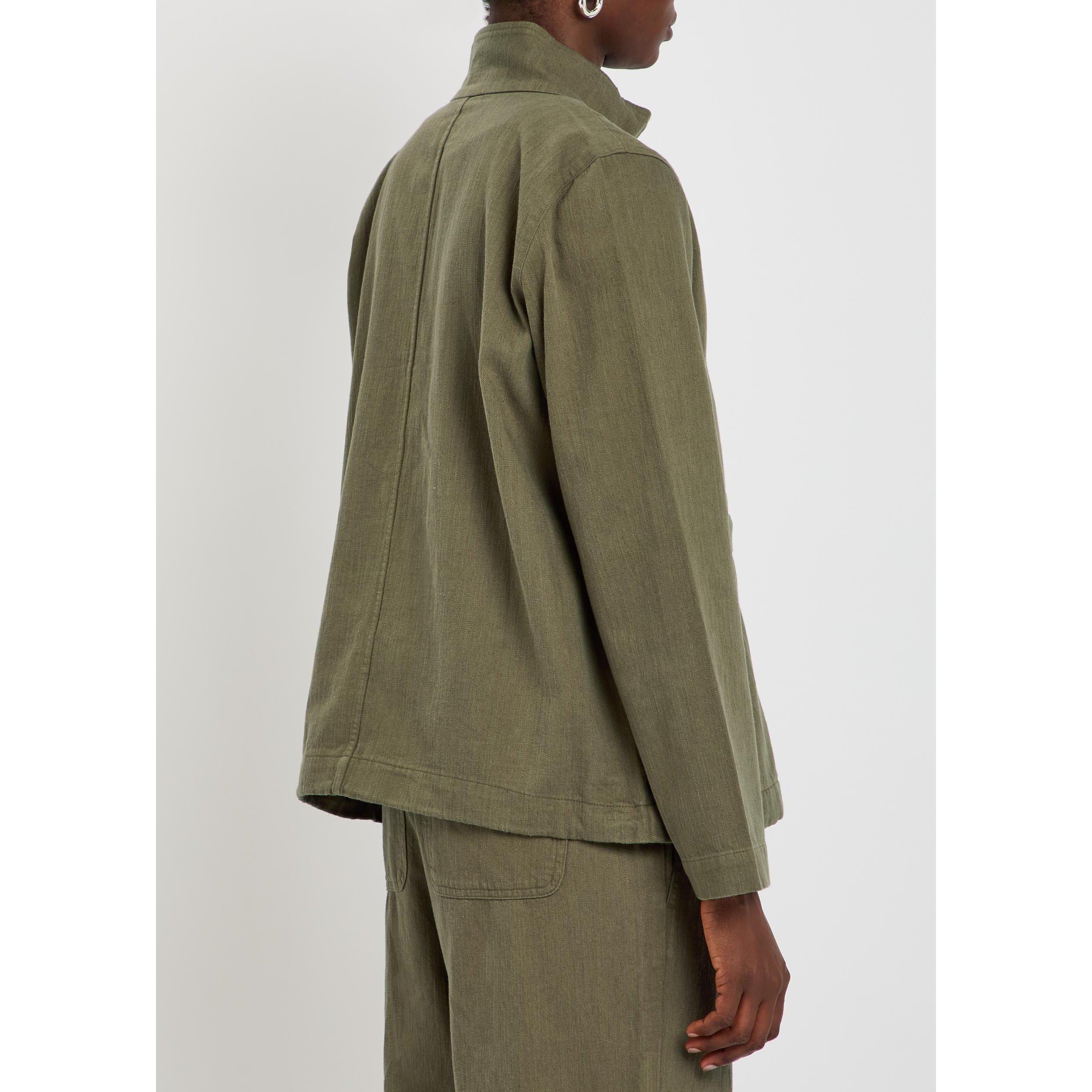 OLIVE - Eileen Fisher - Women's Cotton-Linen Funnel-Neck Jacket - 3