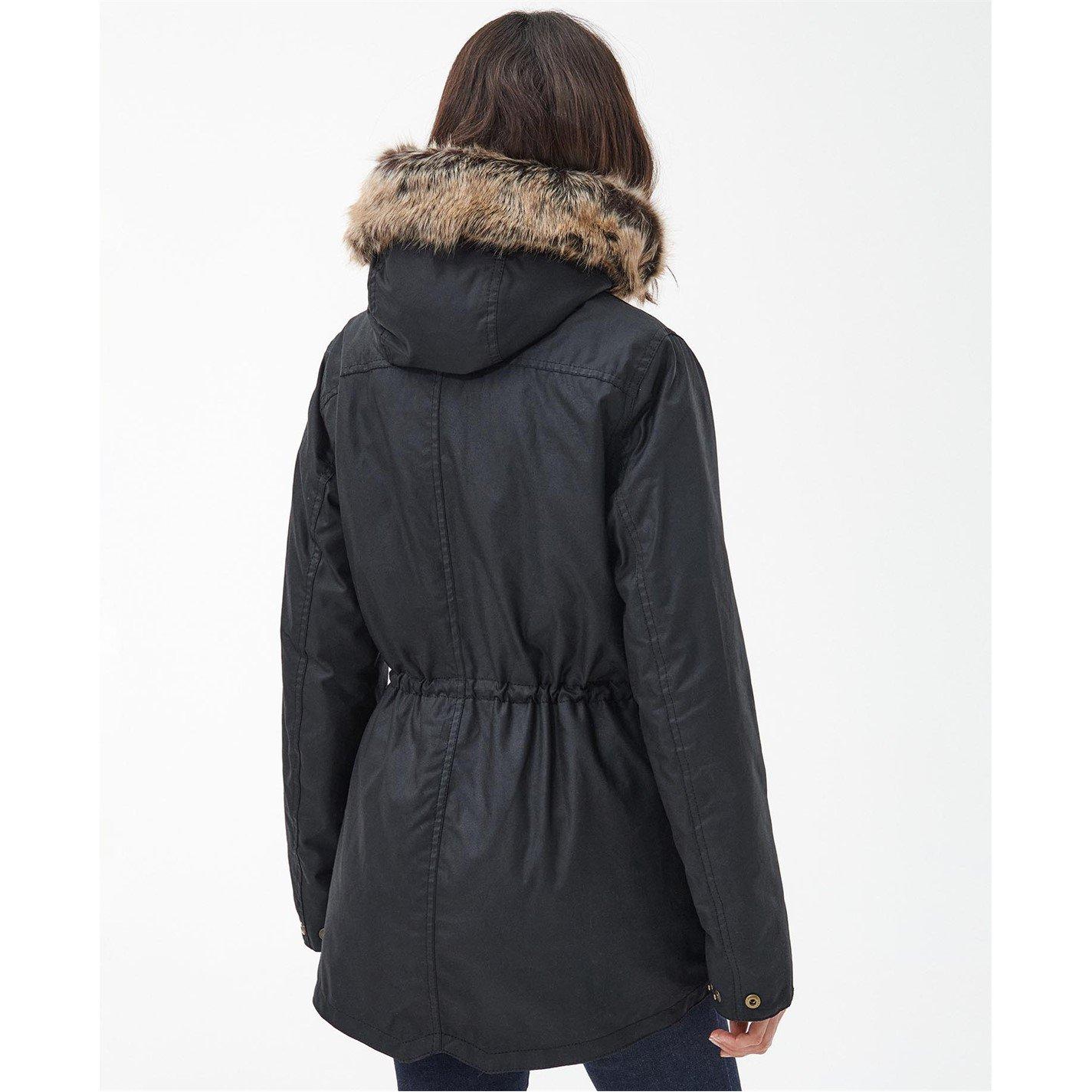 Black - Barbour - Women's Kelsall Water Resistant Waxed Cotton Hooded Mid-Length Wax Jacket - 2