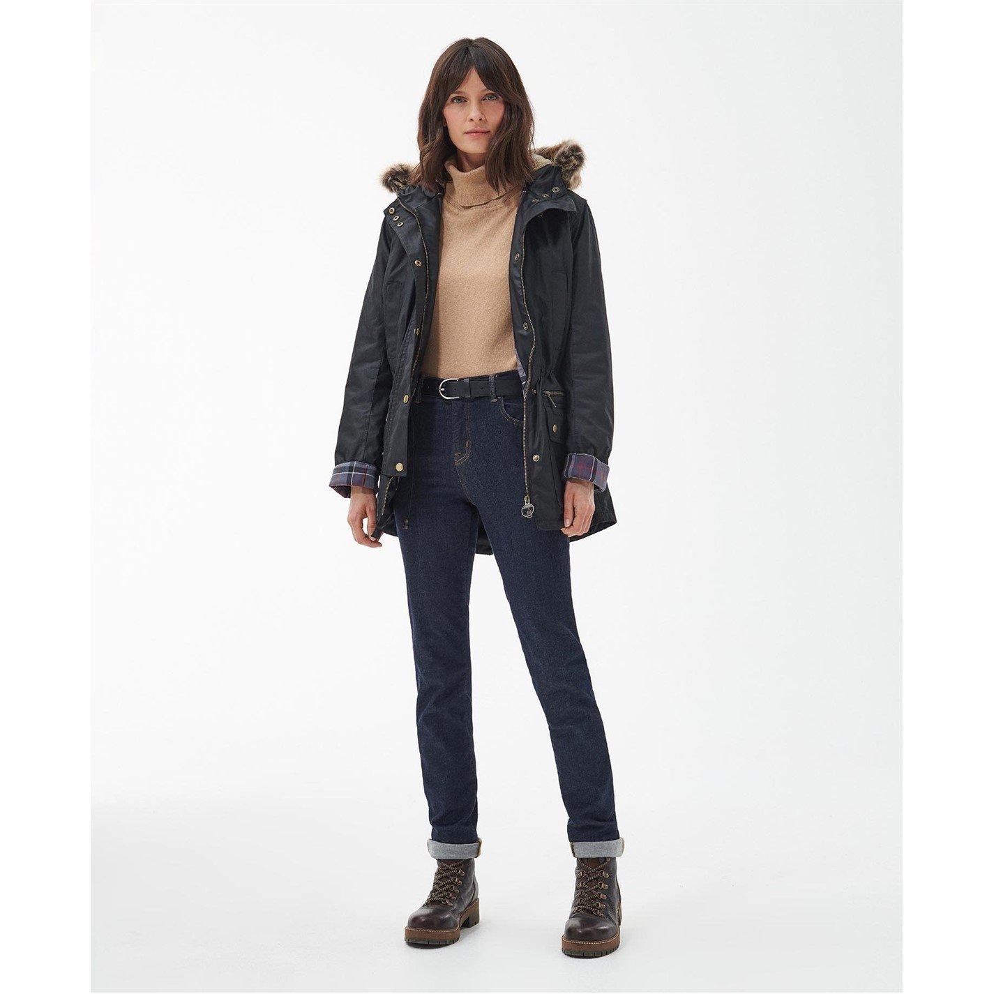 Black - Barbour - Women's Kelsall Water Resistant Waxed Cotton Hooded Mid-Length Wax Jacket - 3