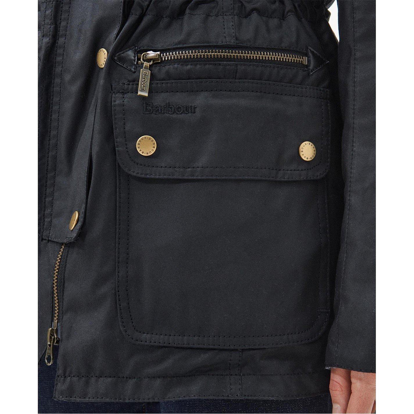 Black - Barbour - Women's Kelsall Water Resistant Waxed Cotton Hooded Mid-Length Wax Jacket - 5