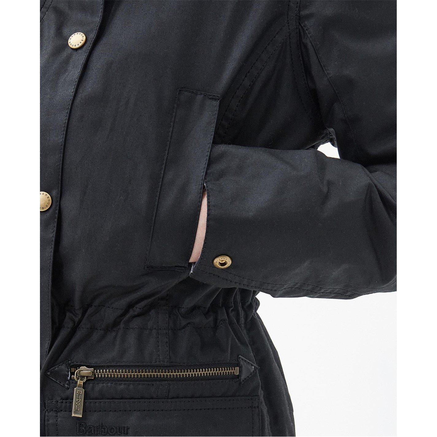 Black - Barbour - Women's Kelsall Water Resistant Waxed Cotton Hooded Mid-Length Wax Jacket - 6