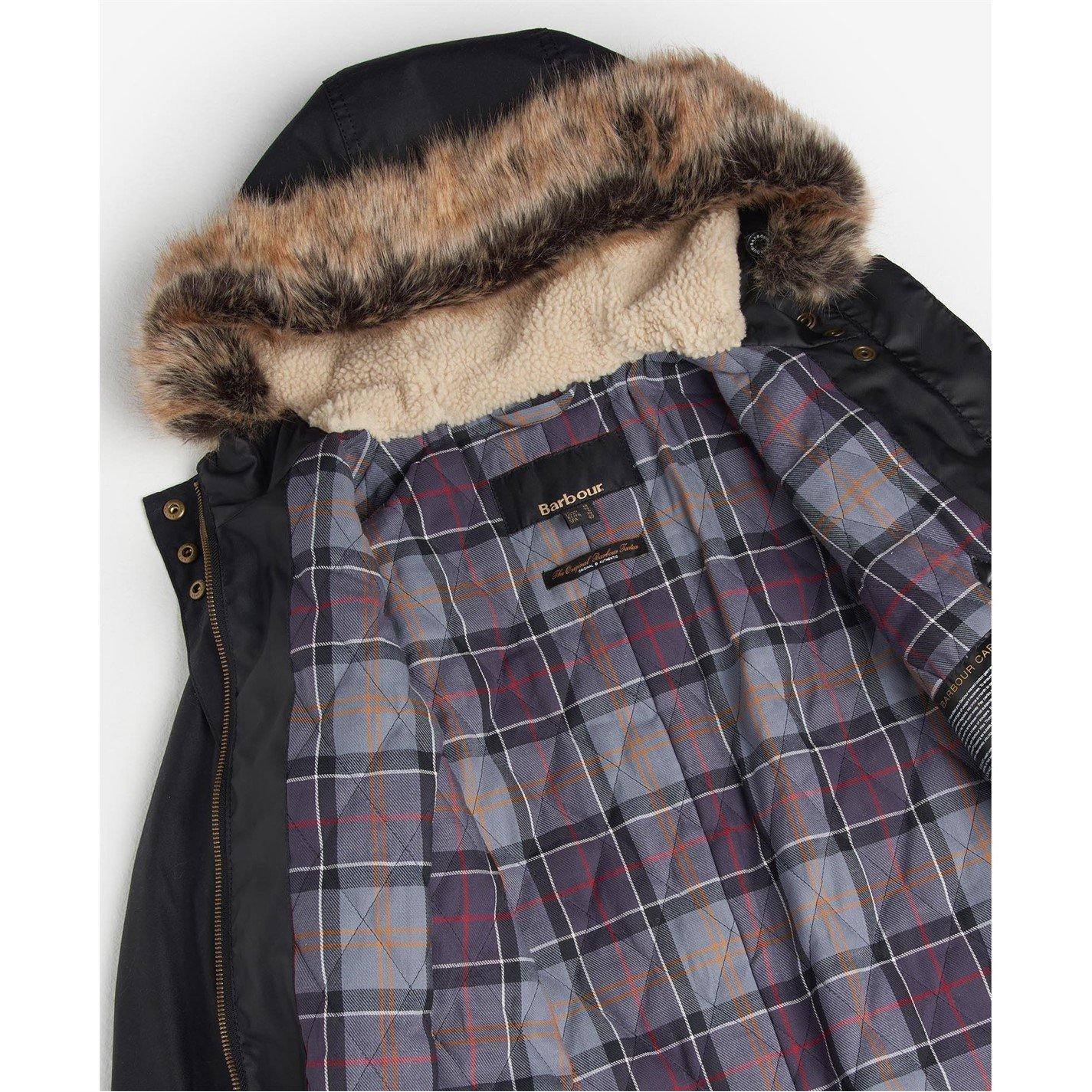 Black - Barbour - Women's Kelsall Water Resistant Waxed Cotton Hooded Mid-Length Wax Jacket - 7