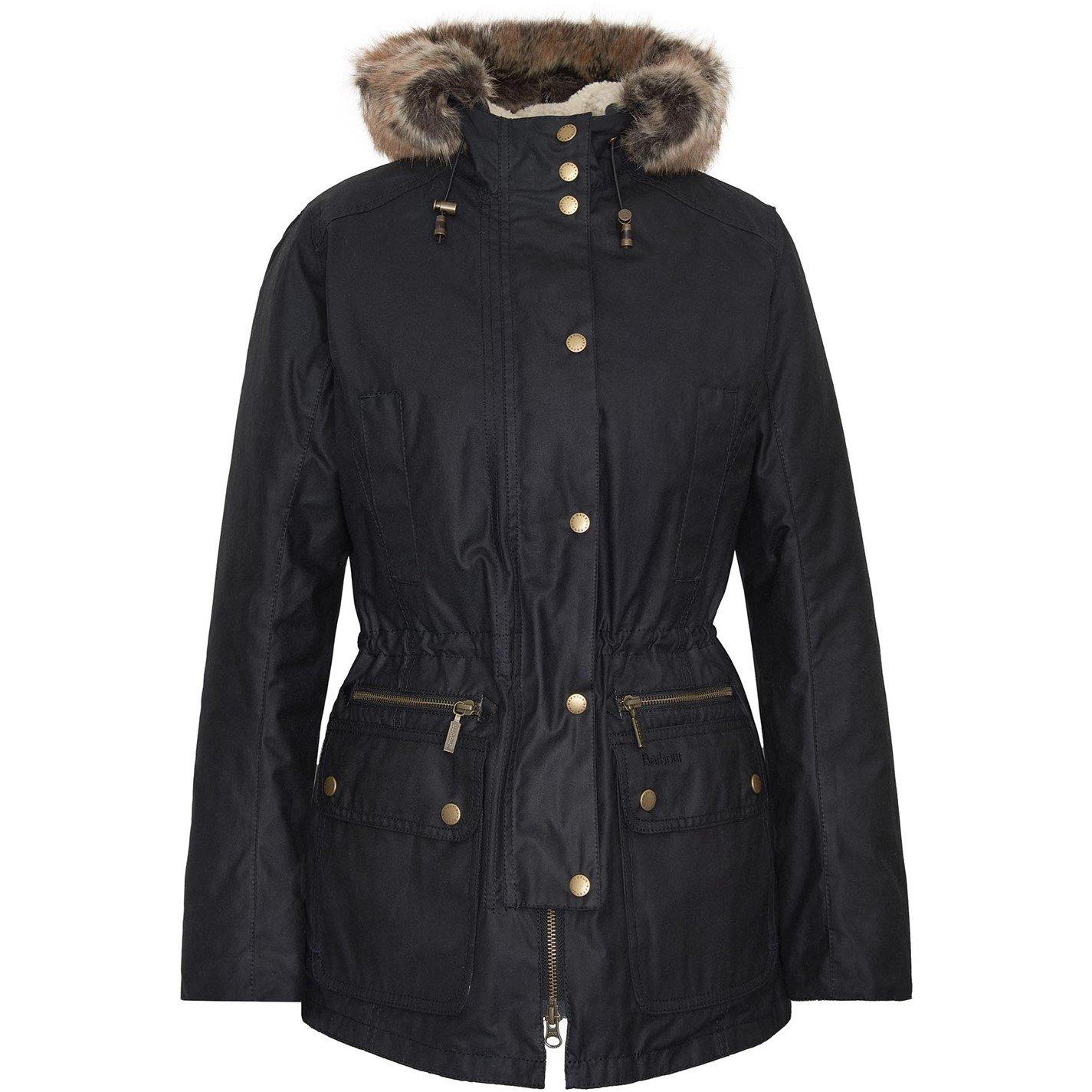 Black - Barbour - Women's Kelsall Water Resistant Waxed Cotton Hooded Mid-Length Wax Jacket - 9