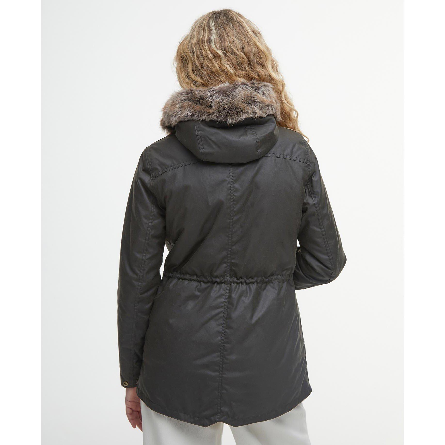 Olive - Barbour - Women's Kelsall Water Resistant Waxed Cotton Hooded Mid-Length Wax Jacket - 2