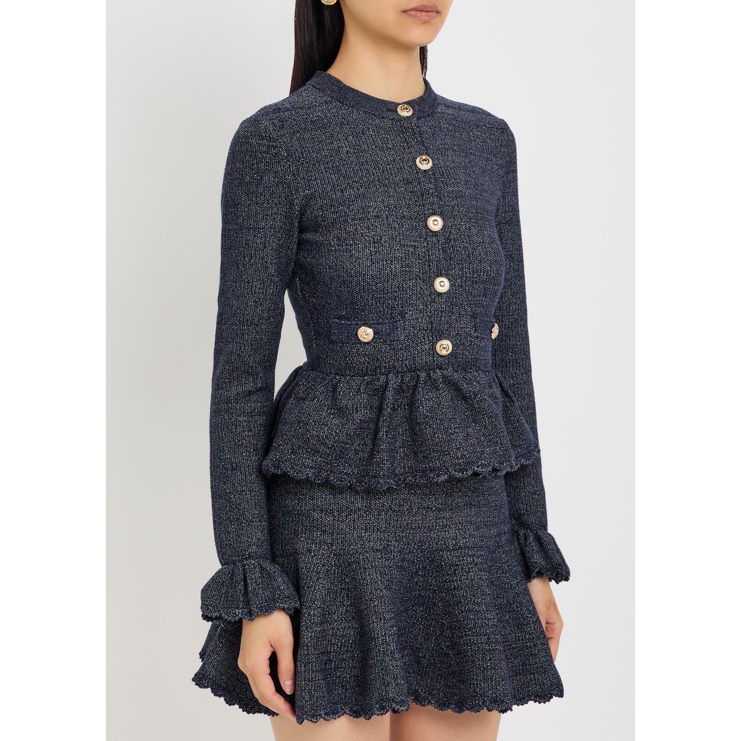 NAVY - Self Portrait - Women's Cotton Long-Sleeve Mini Jumper Dress - 2