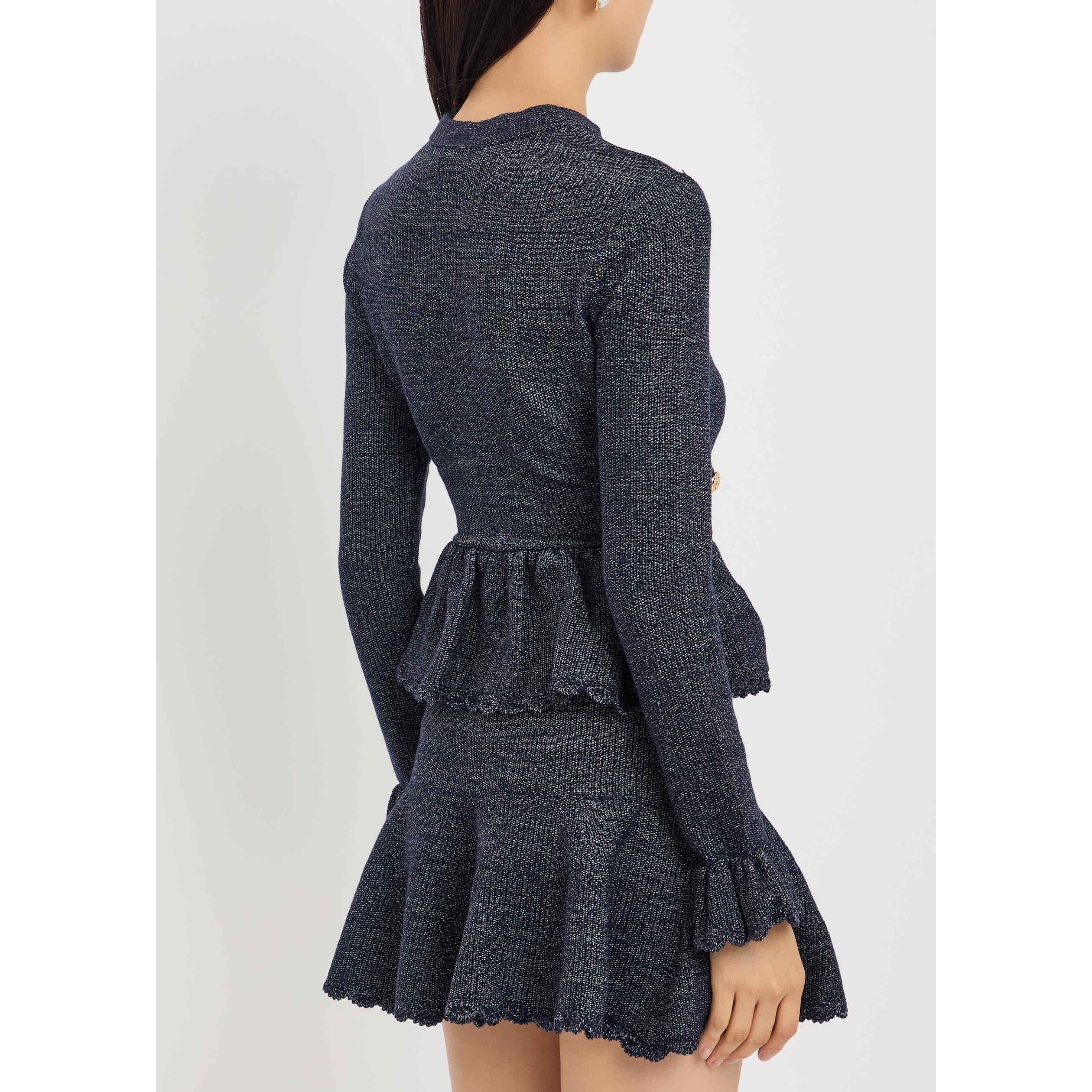 NAVY - Self Portrait - Women's Cotton Long-Sleeve Mini Jumper Dress - 3