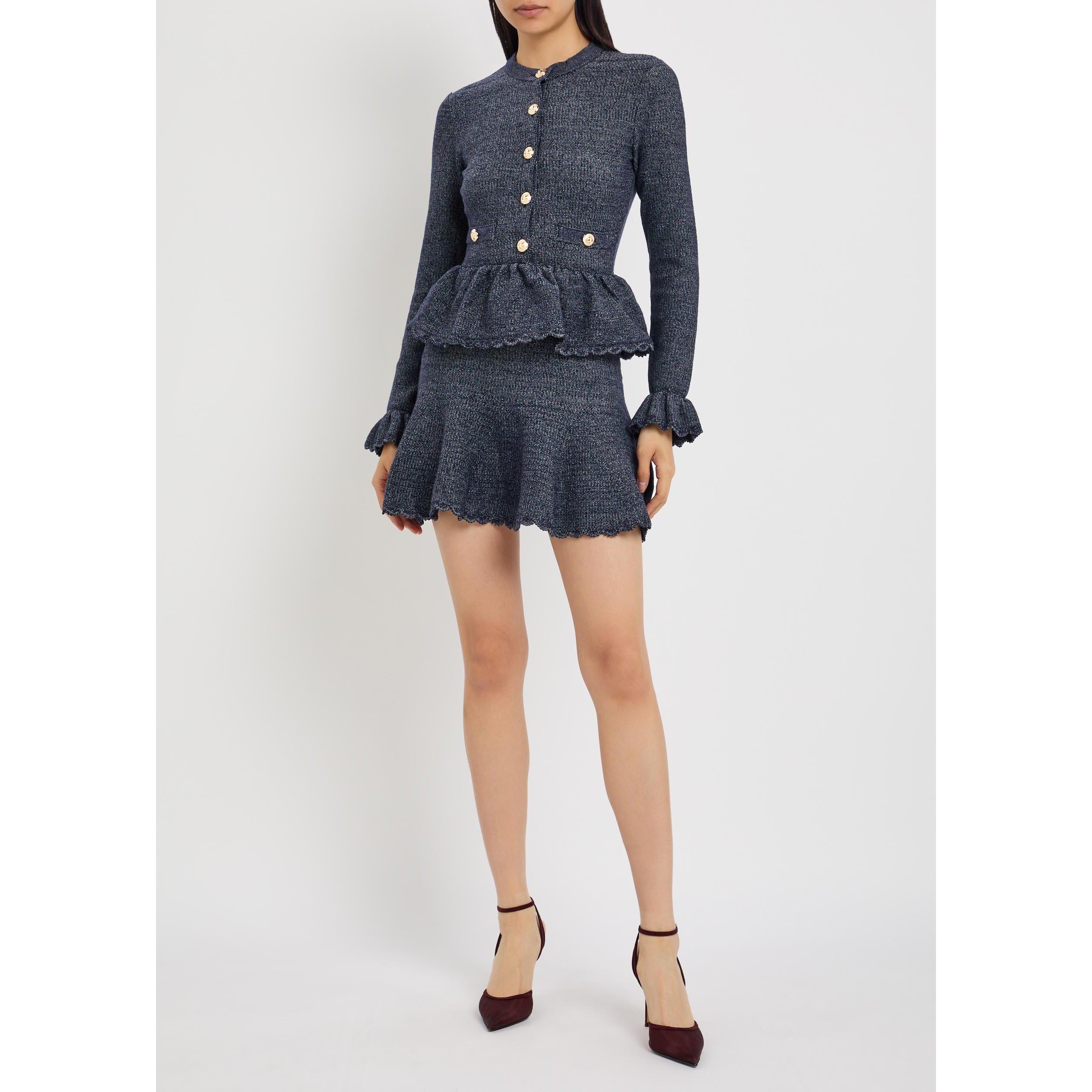 NAVY - Self Portrait - Women's Cotton Long-Sleeve Mini Jumper Dress - 5
