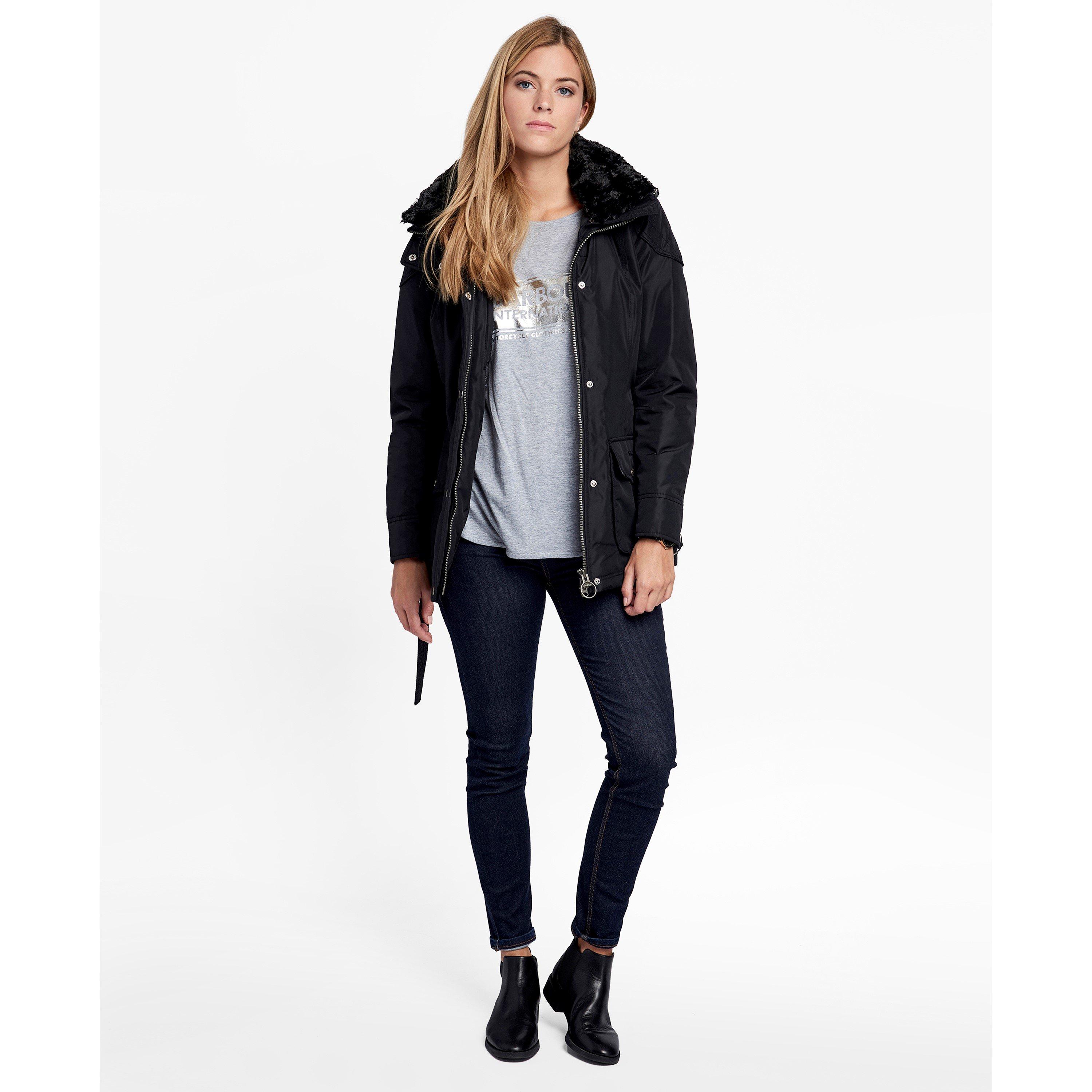 Black - Barbour International - Women's Outlaw Waterproof Windproof Hooded Long Sleeve Slim Fit Rain Anorak - 7