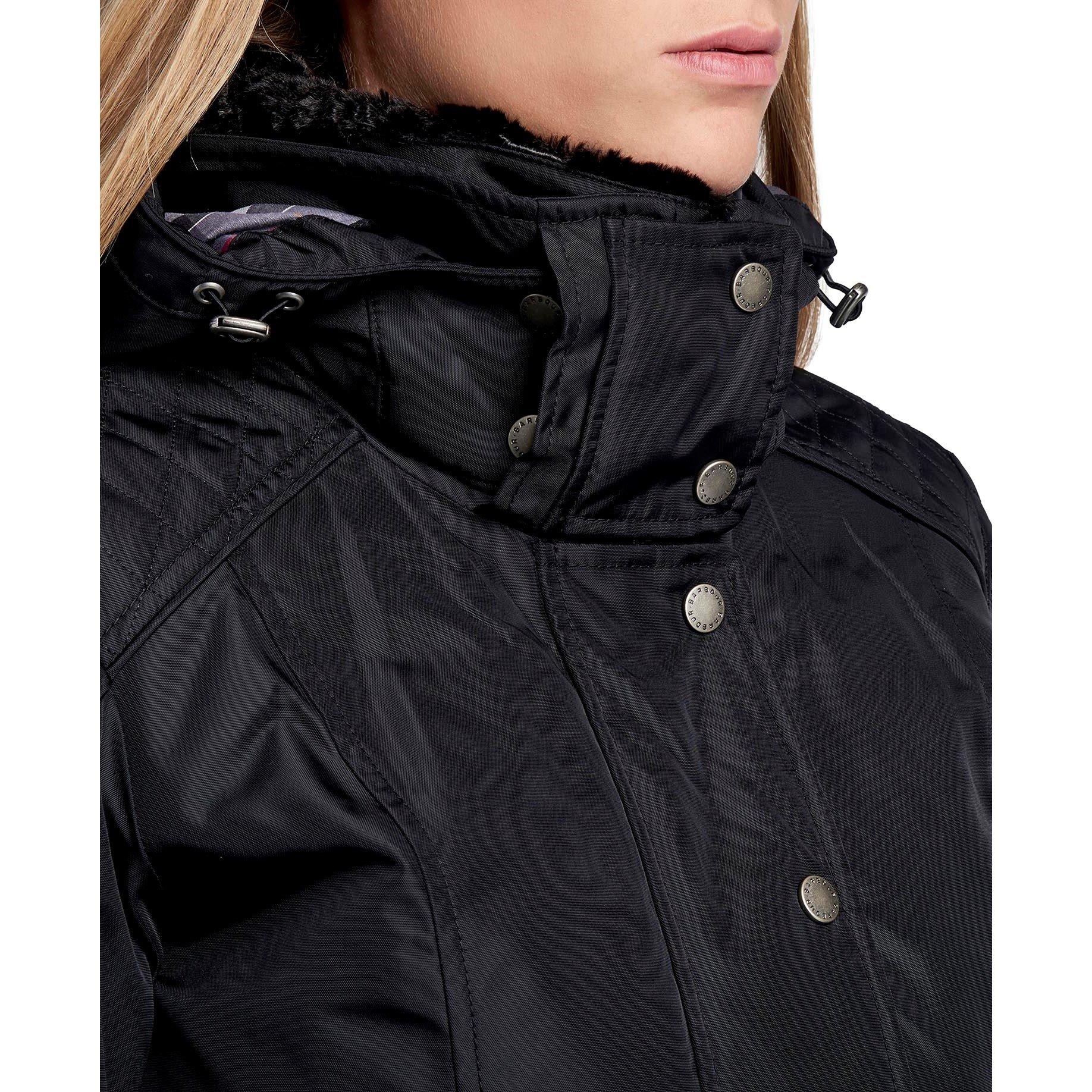 Black - Barbour International - Women's Outlaw Waterproof Windproof Hooded Long Sleeve Slim Fit Rain Anorak - 10