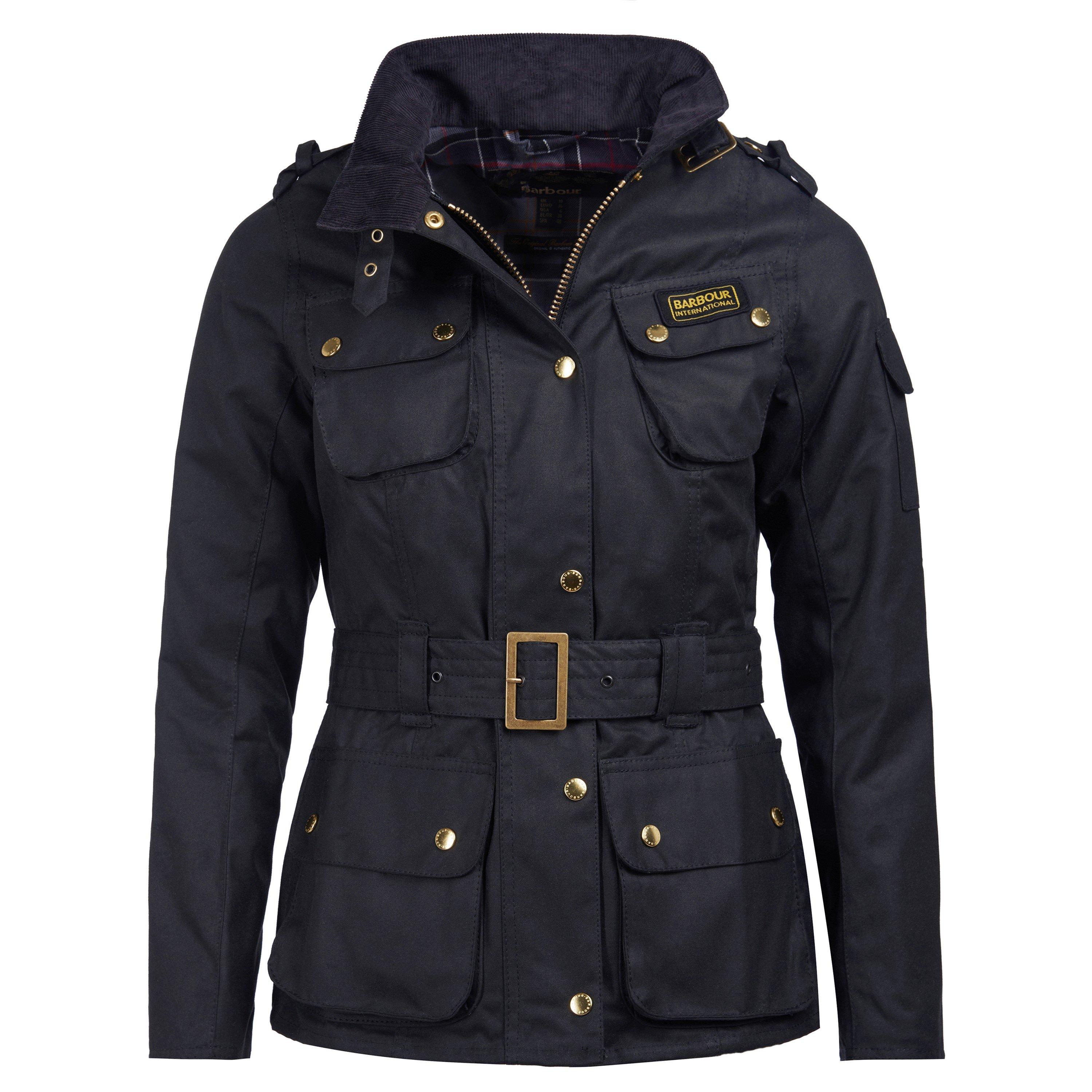 Black - Barbour International - Women's Water Resistant Windproof Waxed Cotton Long Sleeve Wax Jacket - 1