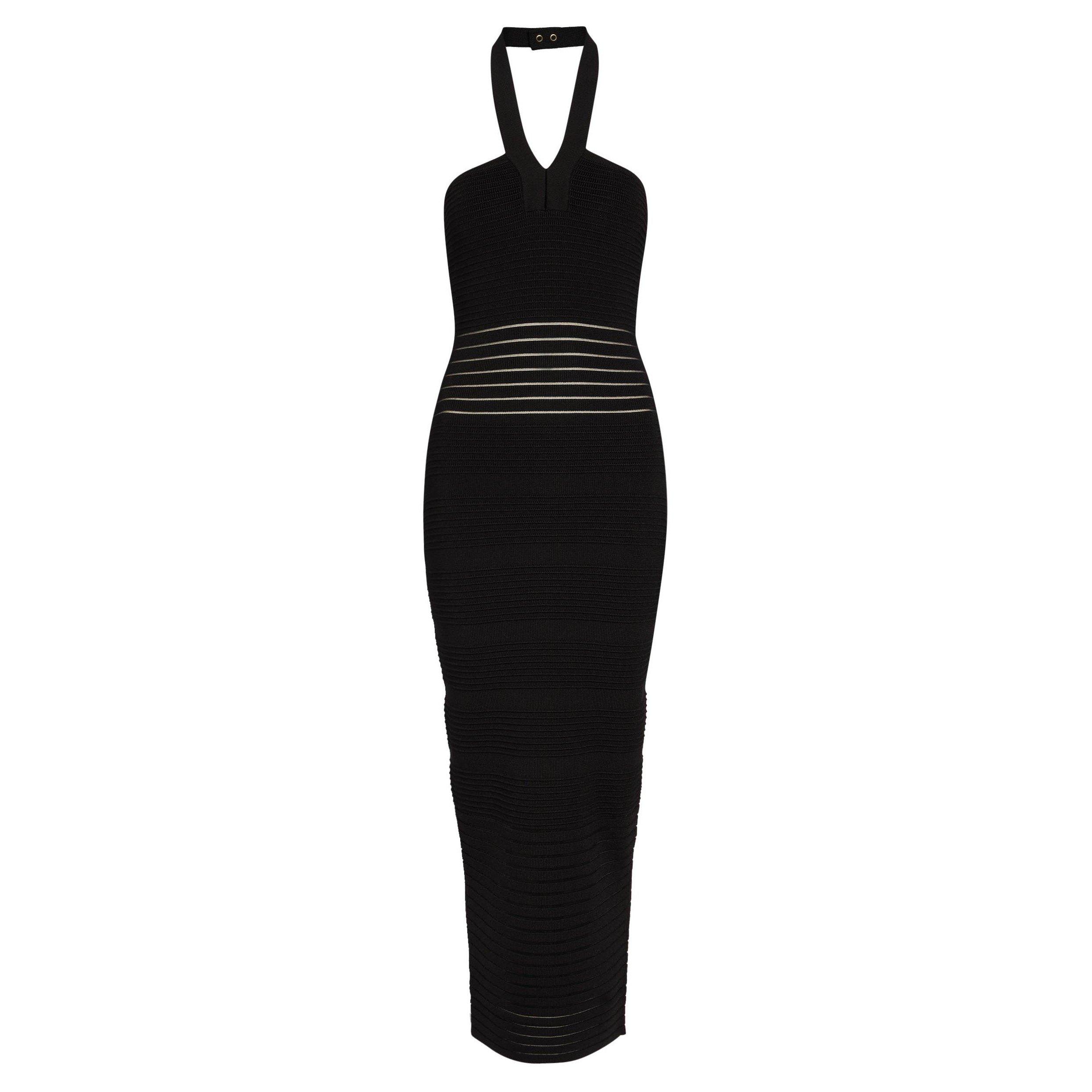 BLACK - Balmain - OPEN NECK VISCOSE KNIT LONG DR - 1