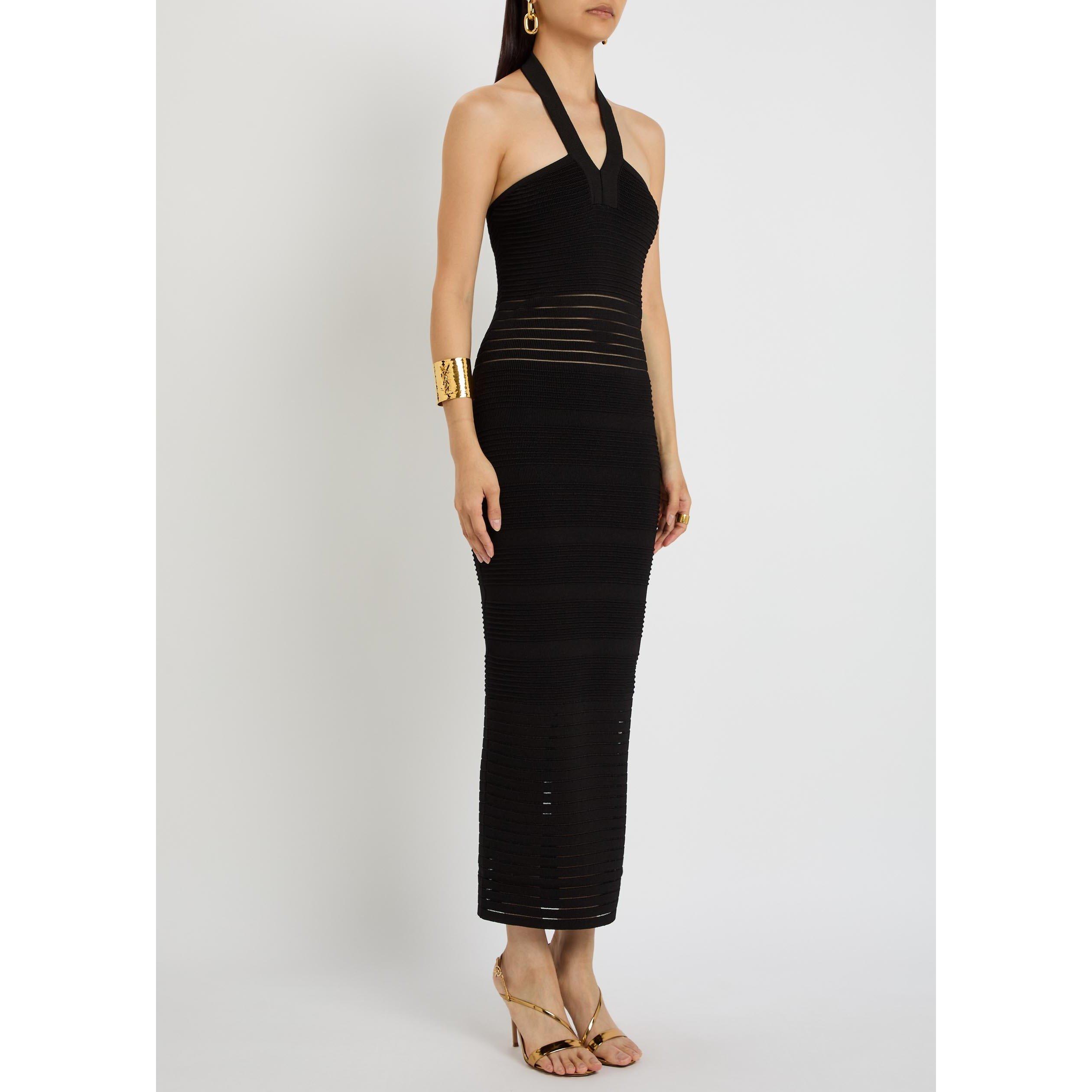 BLACK - Balmain - OPEN NECK VISCOSE KNIT LONG DR - 2