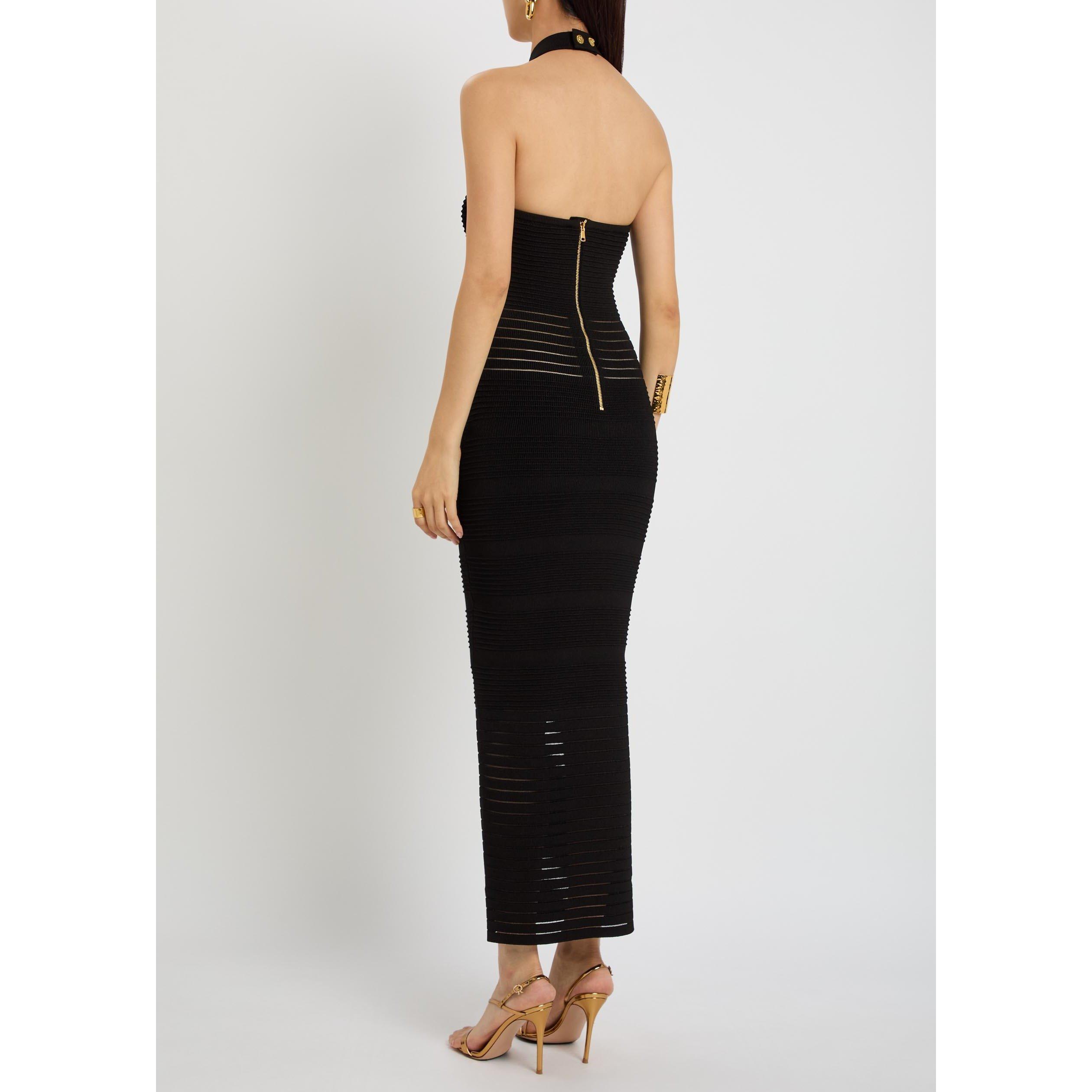 BLACK - Balmain - OPEN NECK VISCOSE KNIT LONG DR - 3