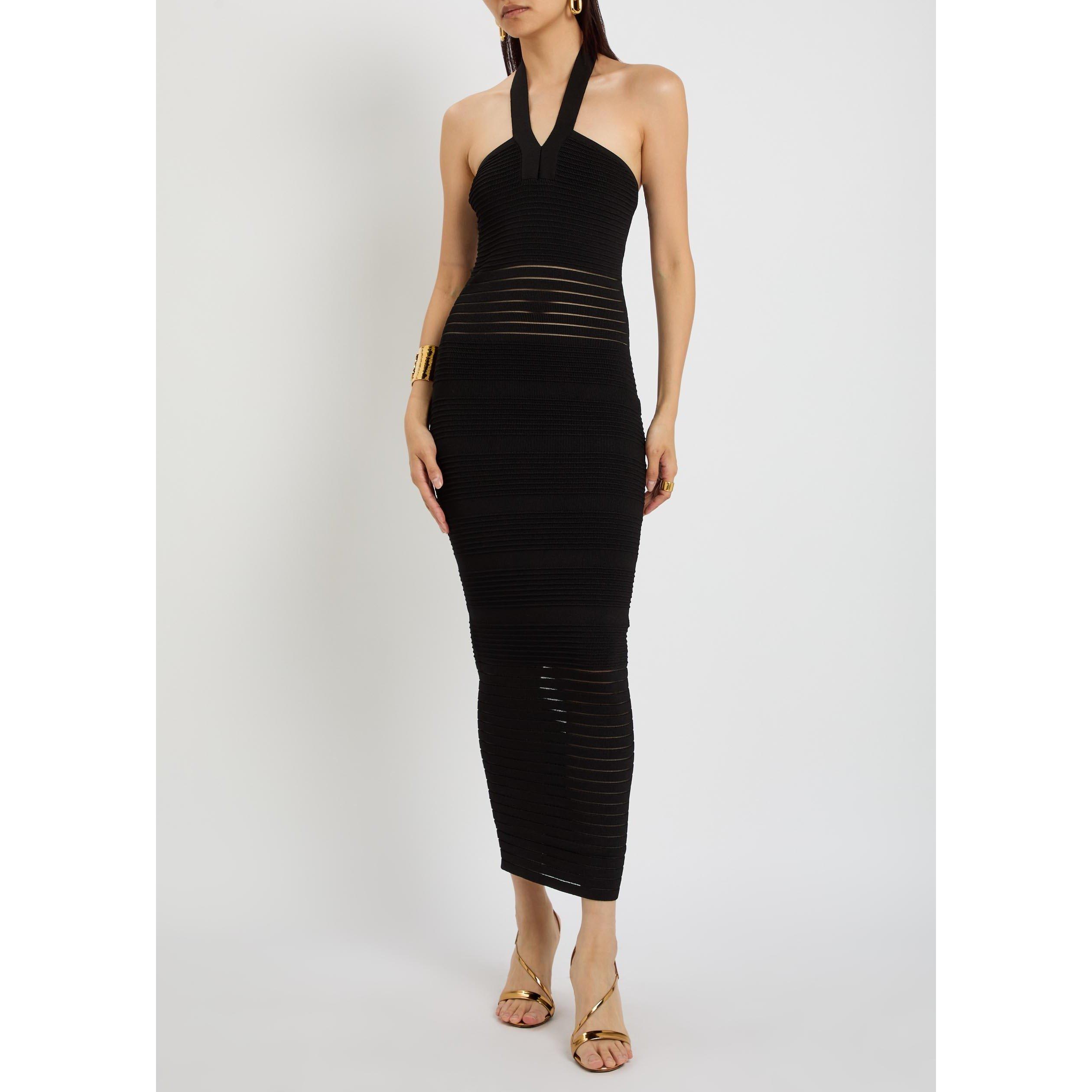 BLACK - Balmain - OPEN NECK VISCOSE KNIT LONG DR - 5