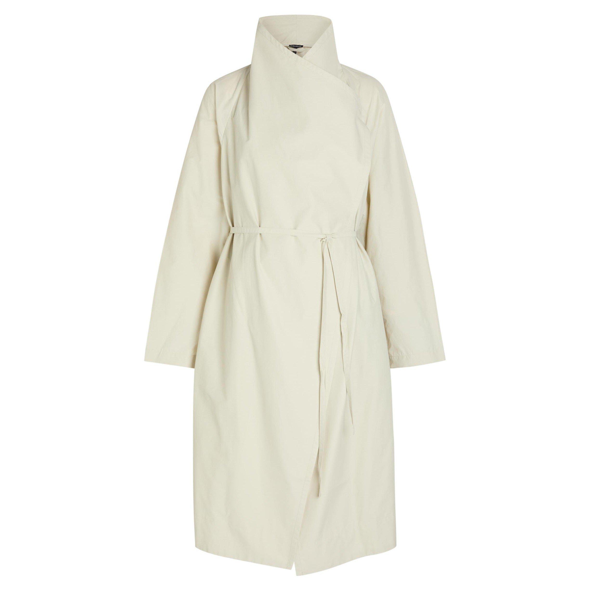 LIGHT GREY - Eileen Fisher - Women's Cotton Funnel-Neck Overcoat - 1