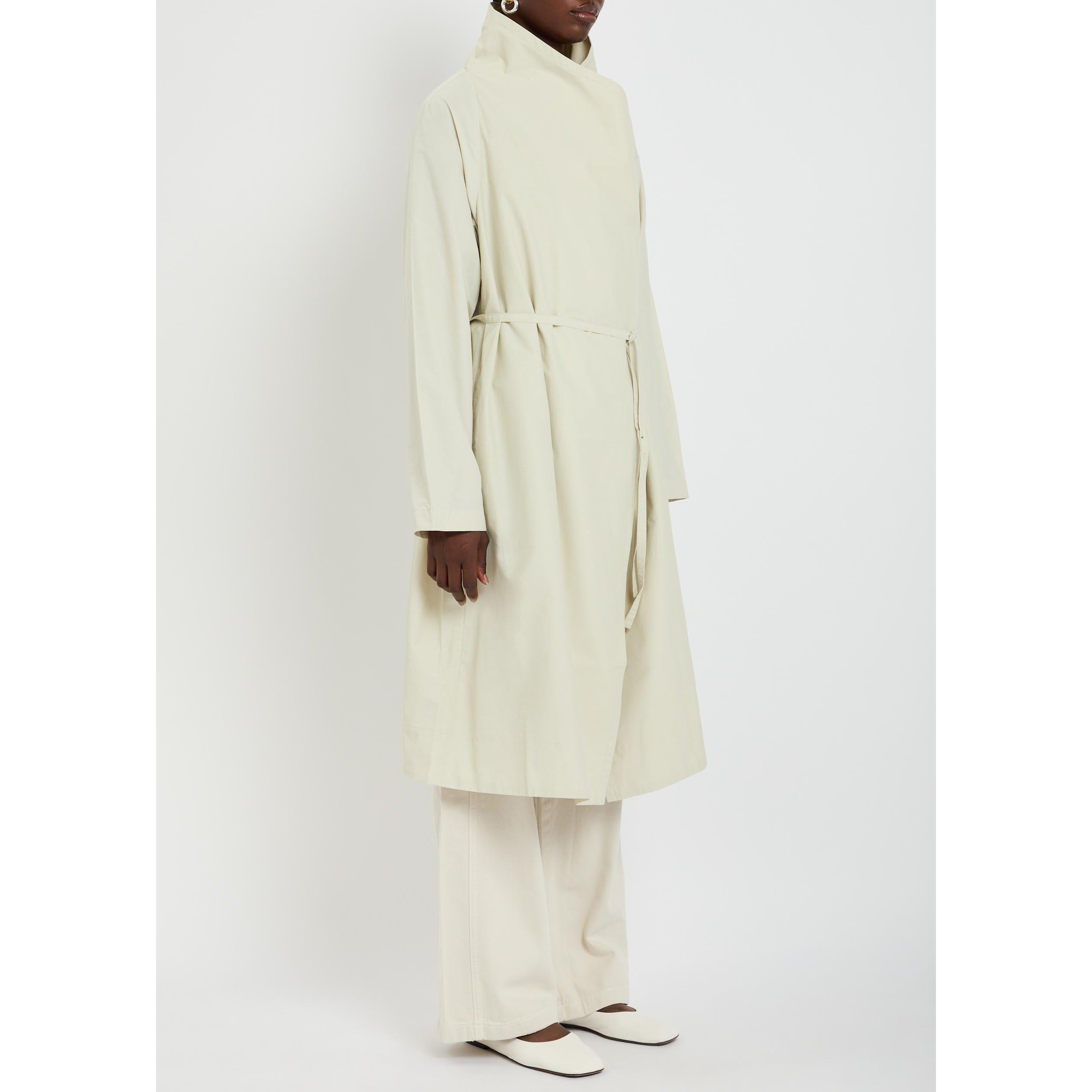 LIGHT GREY - Eileen Fisher - Women's Cotton Funnel-Neck Overcoat - 2