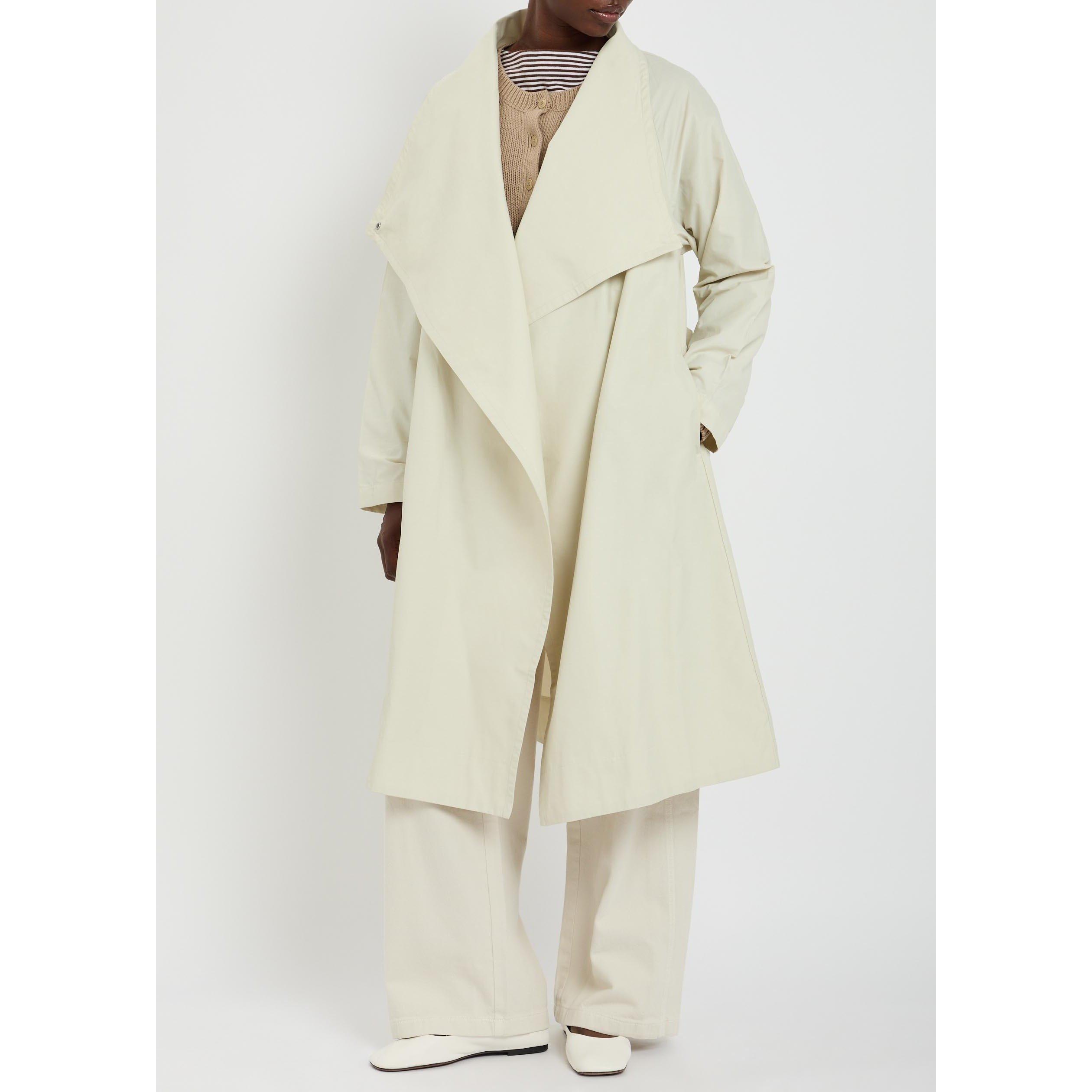 LIGHT GREY - Eileen Fisher - Women's Cotton Funnel-Neck Overcoat - 5