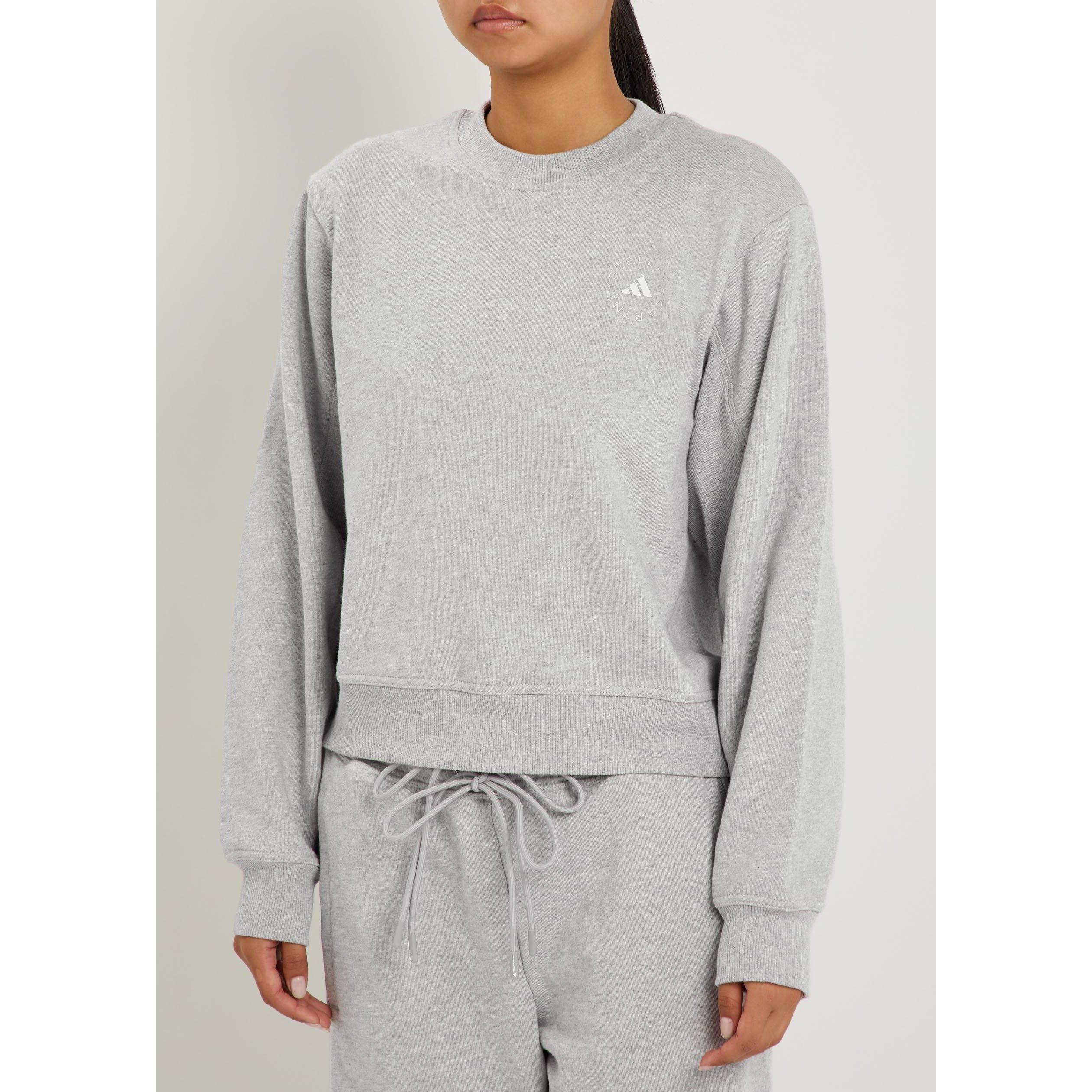 GREY - adidas by Stella McCartney - Women's Crew-Neck Short-Sleeve Cotton Cropped Sweatshirt - 2