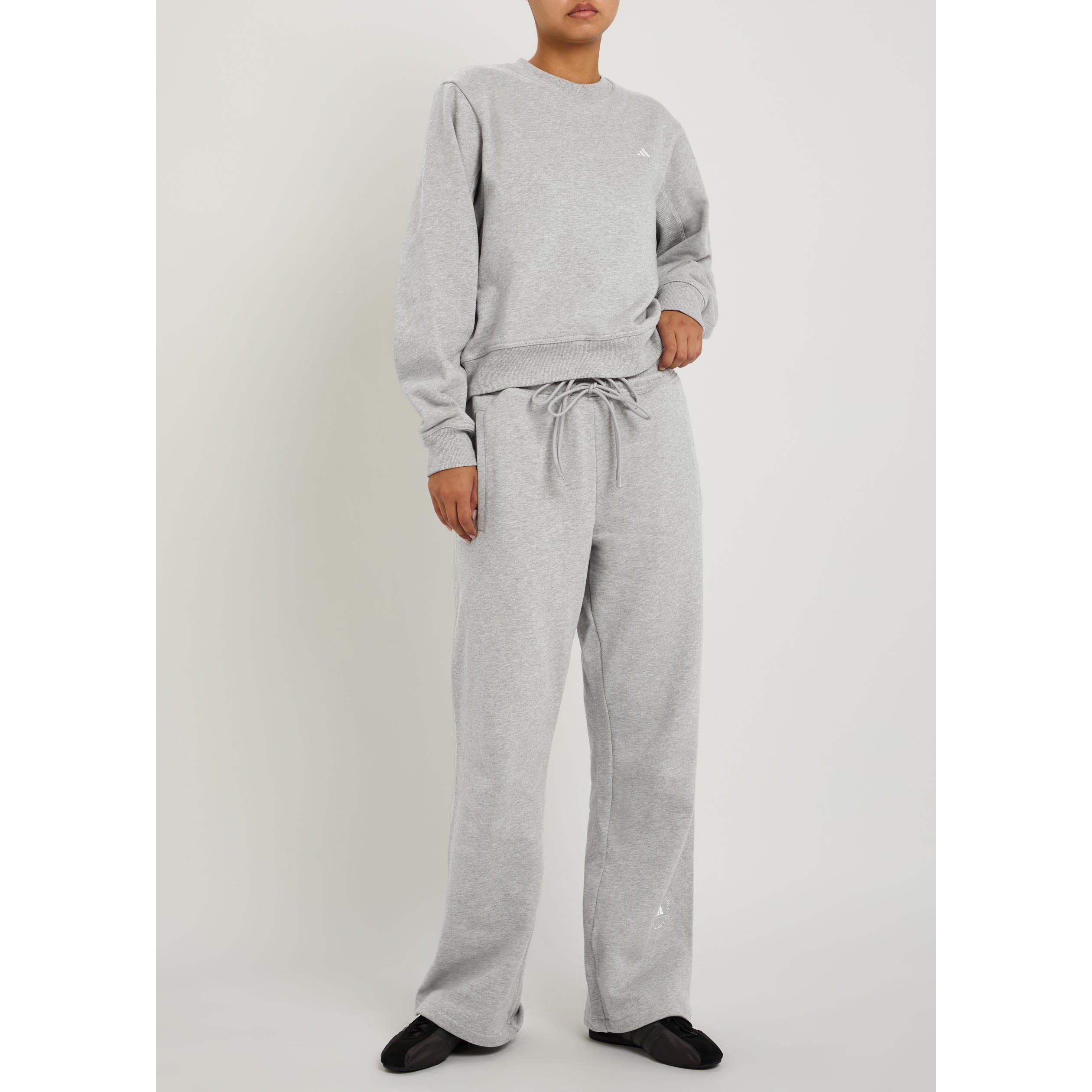 GREY - adidas by Stella McCartney - Women's Crew-Neck Short-Sleeve Cotton Cropped Sweatshirt - 5