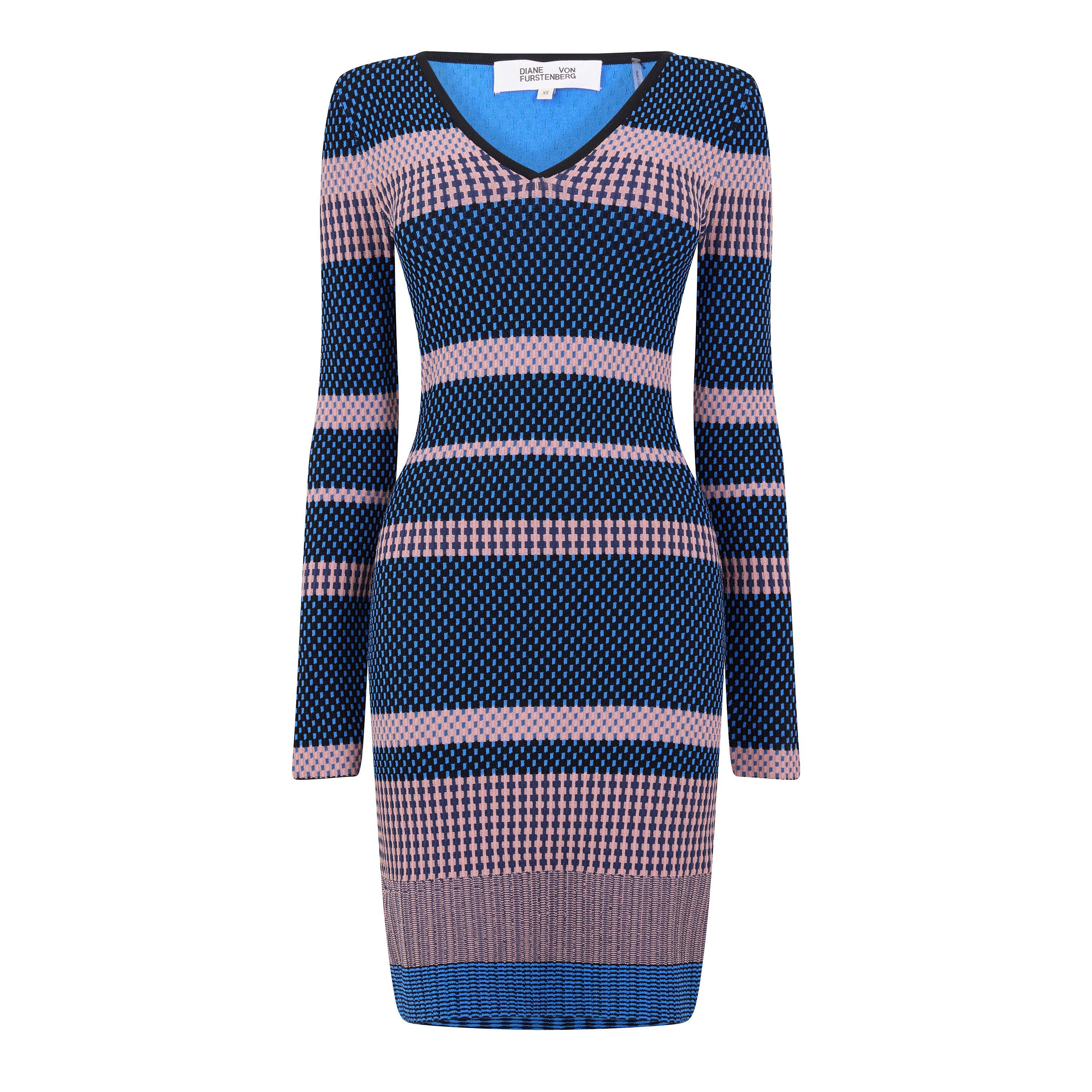 BLUE AND OTHER - Diane Von Furstenberg - LD LS KLAUS STRIPE DRESS - 1