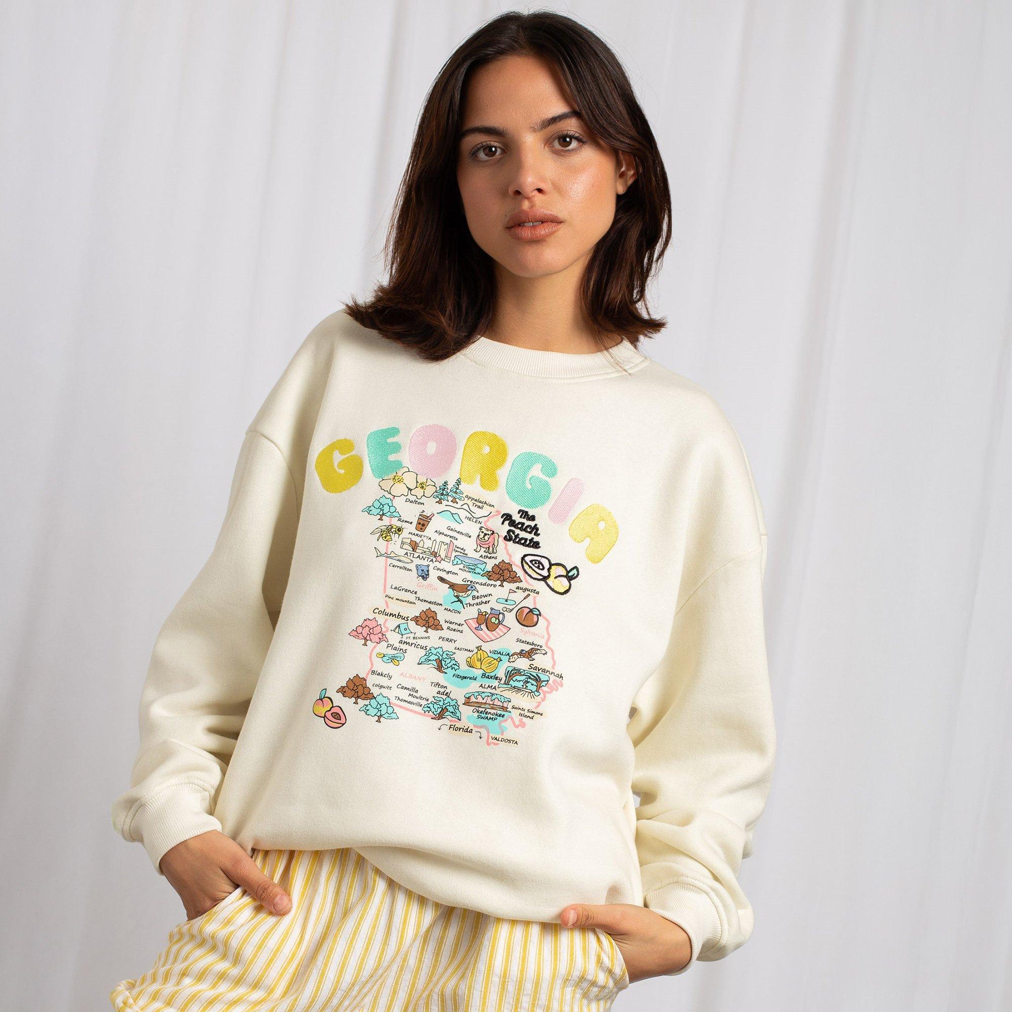 WHITE - Daisy Street - Street Georgia Map Graphic Pullover Sweatshirt - 4