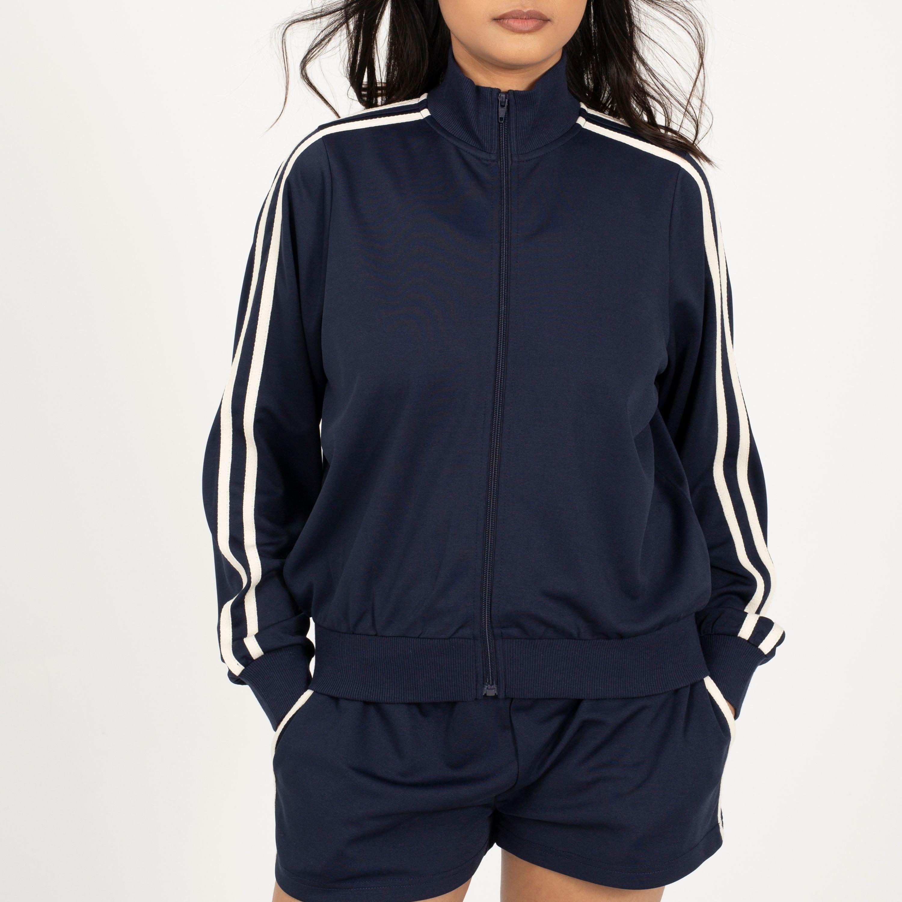 Navy/Cream - Brave Soul - BS Womens Track Jacket with Side Stripe Detail - 1
