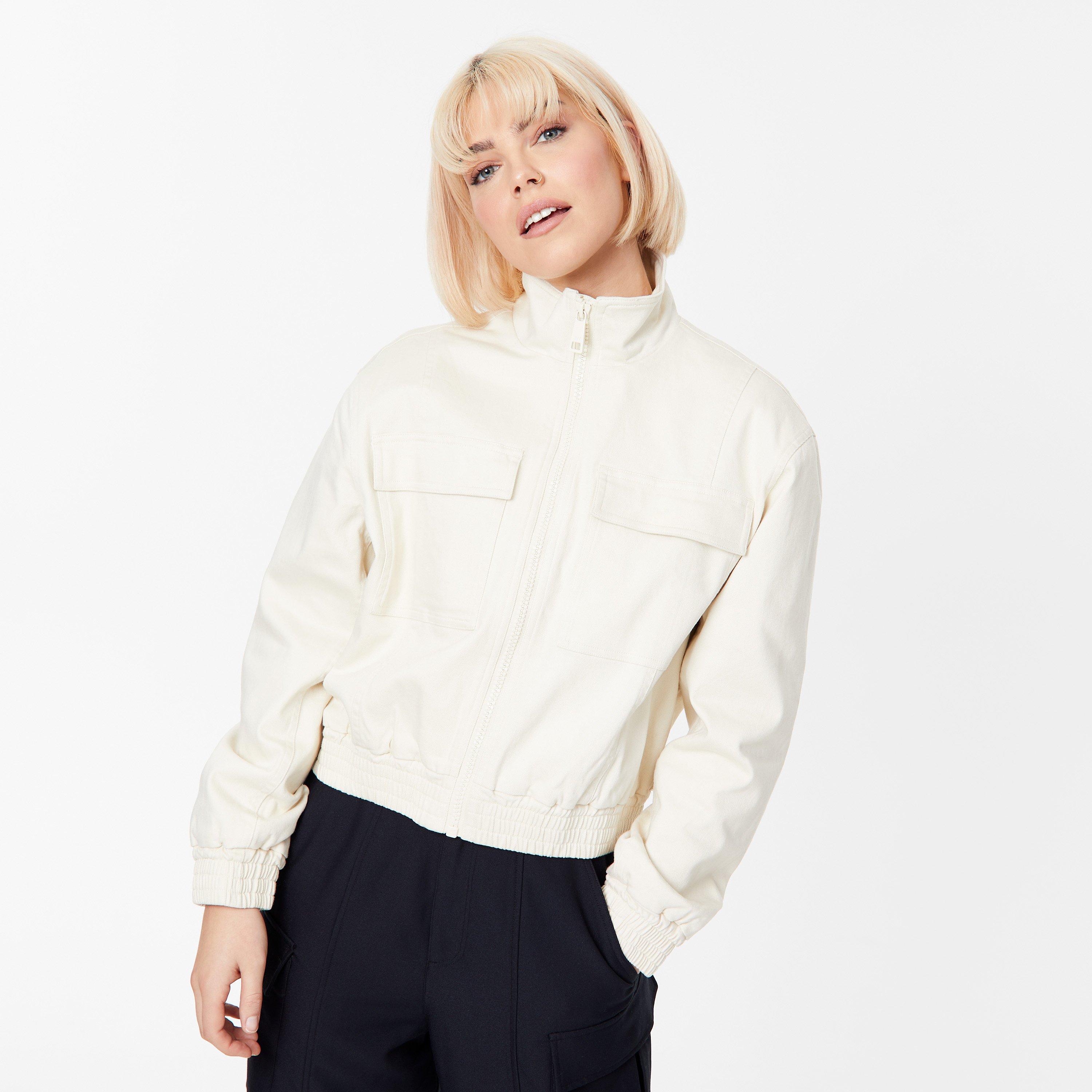 Stone - Jack Wills - Women's Twill Cotton Mix Cropped Bomber Jacket - 1