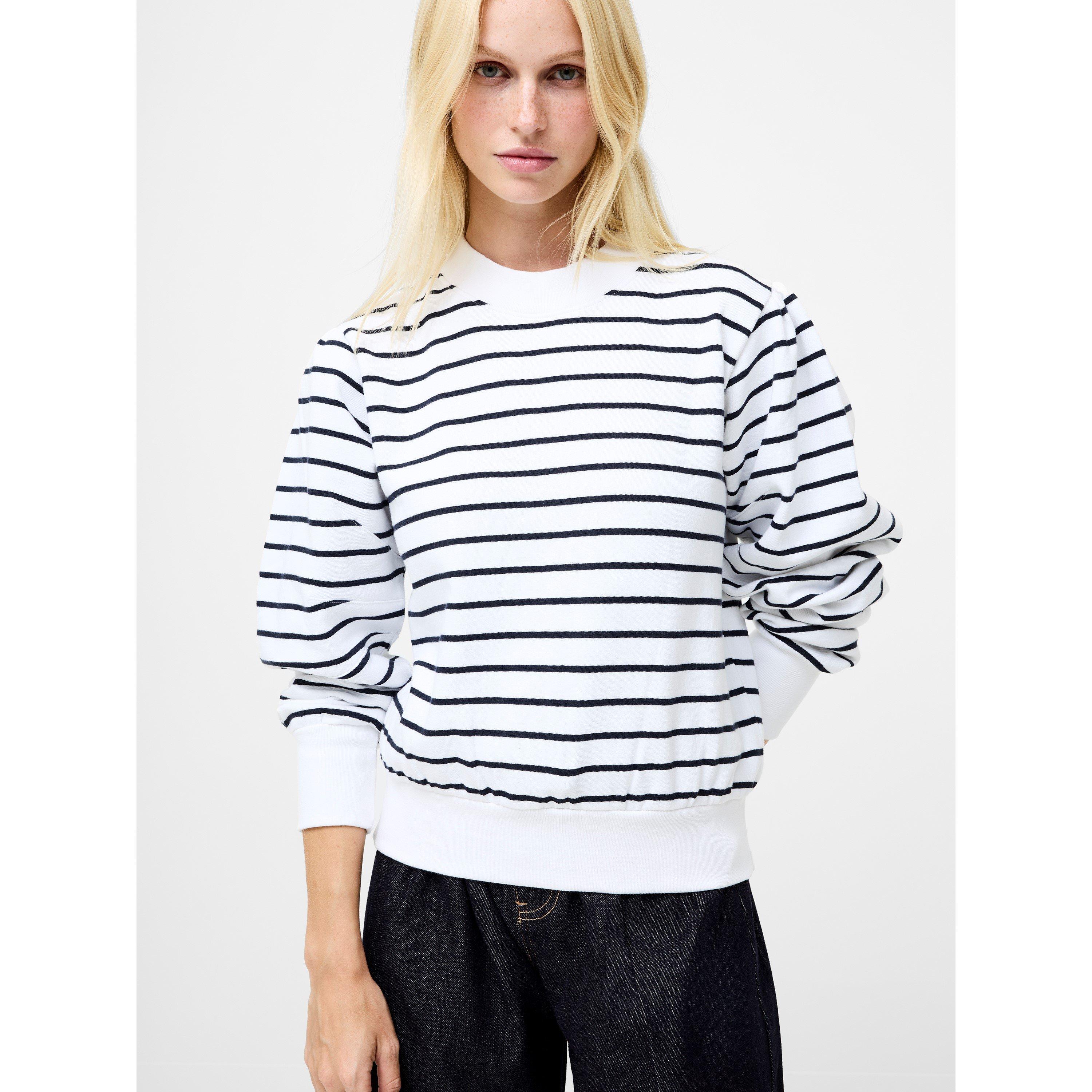 White - French Connection - Women's Sunday Stripe Cotton Sweatshirt - 2