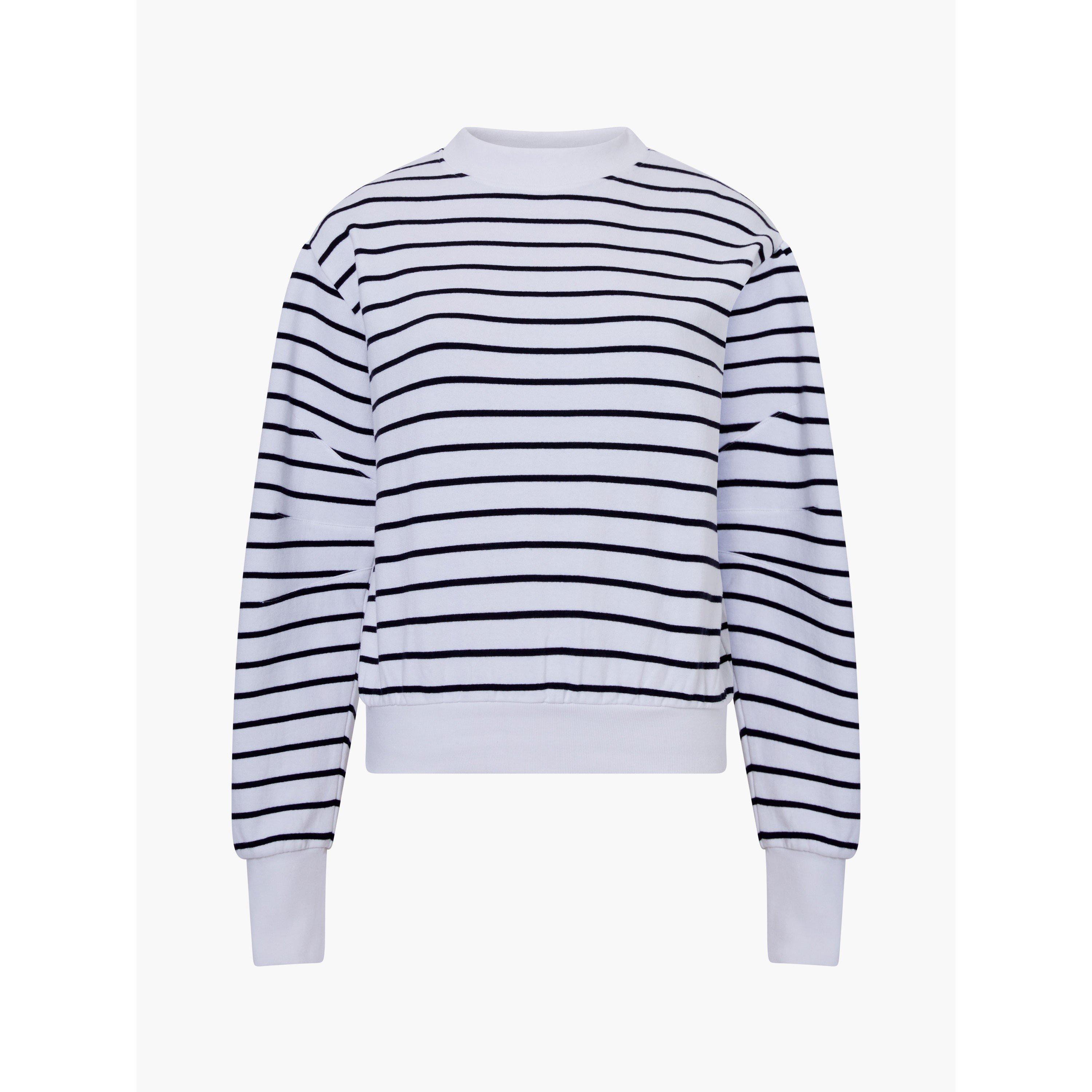 White - French Connection - Women's Sunday Stripe Cotton Sweatshirt - 4