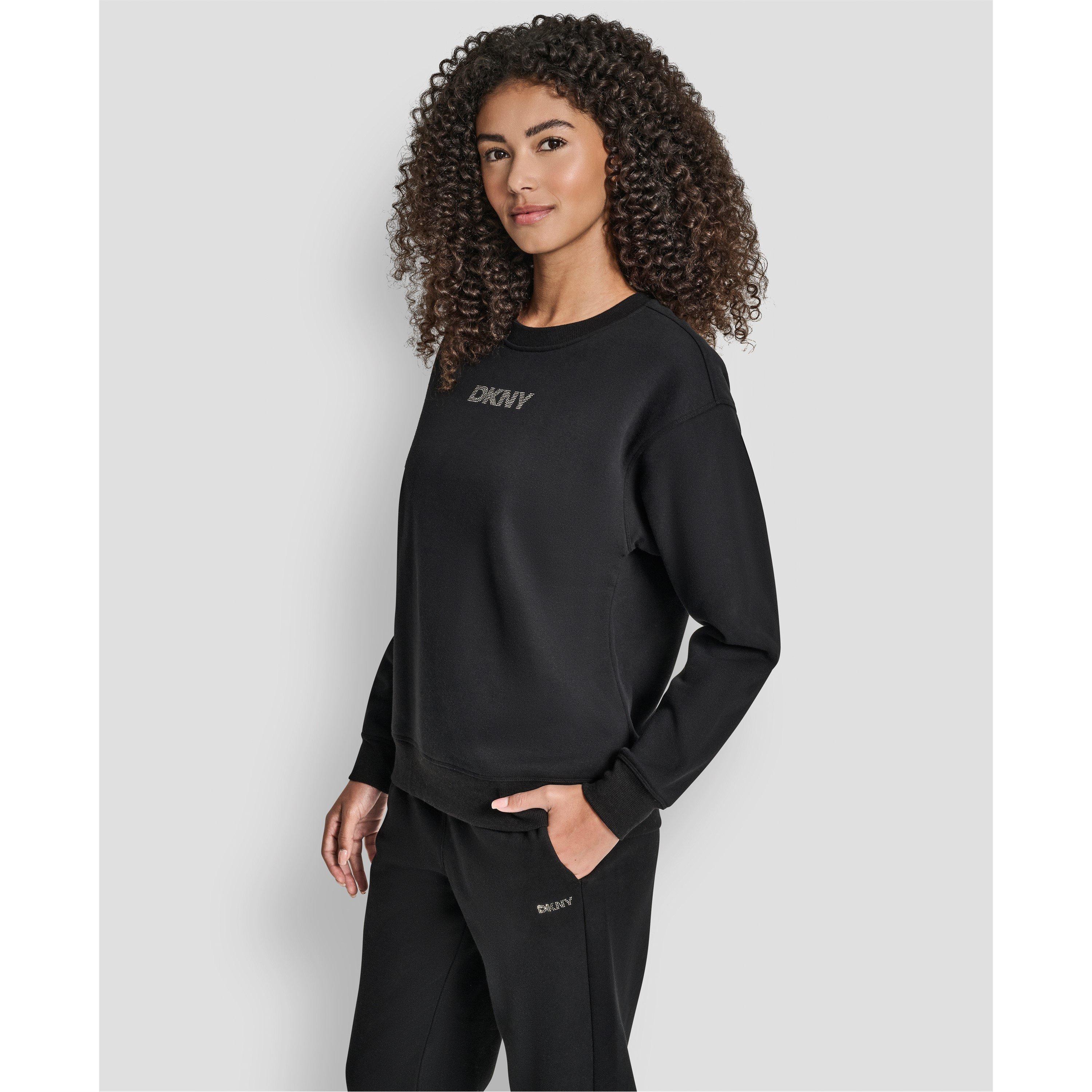 Black - DKNY - Women's Cotton Logo Crew Sweatshirt - 2