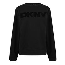 DKNY Logo Velvet Crew Neck Sweater Womens