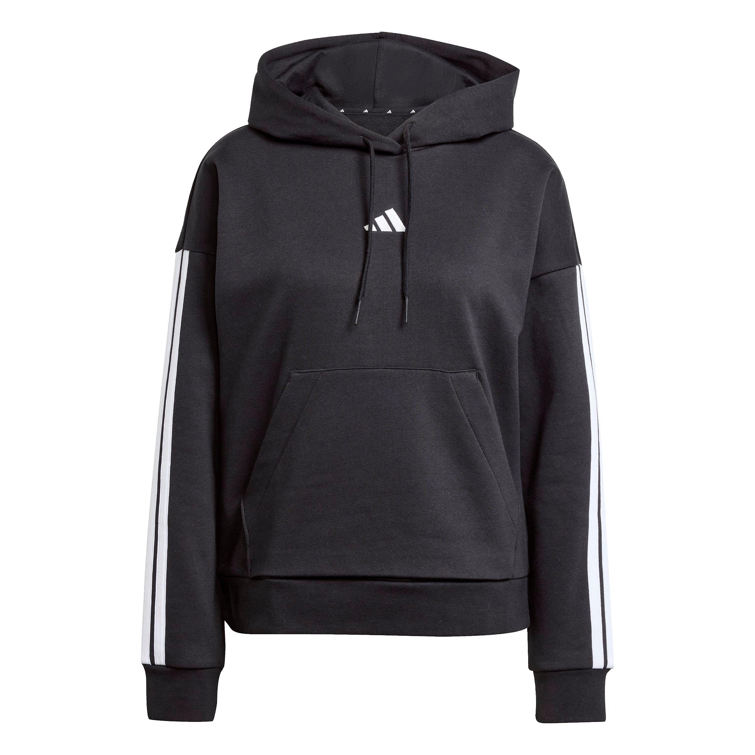 Preto/Branco - adidas - Essentials 3-Stripes Fleece Hoodie - 1