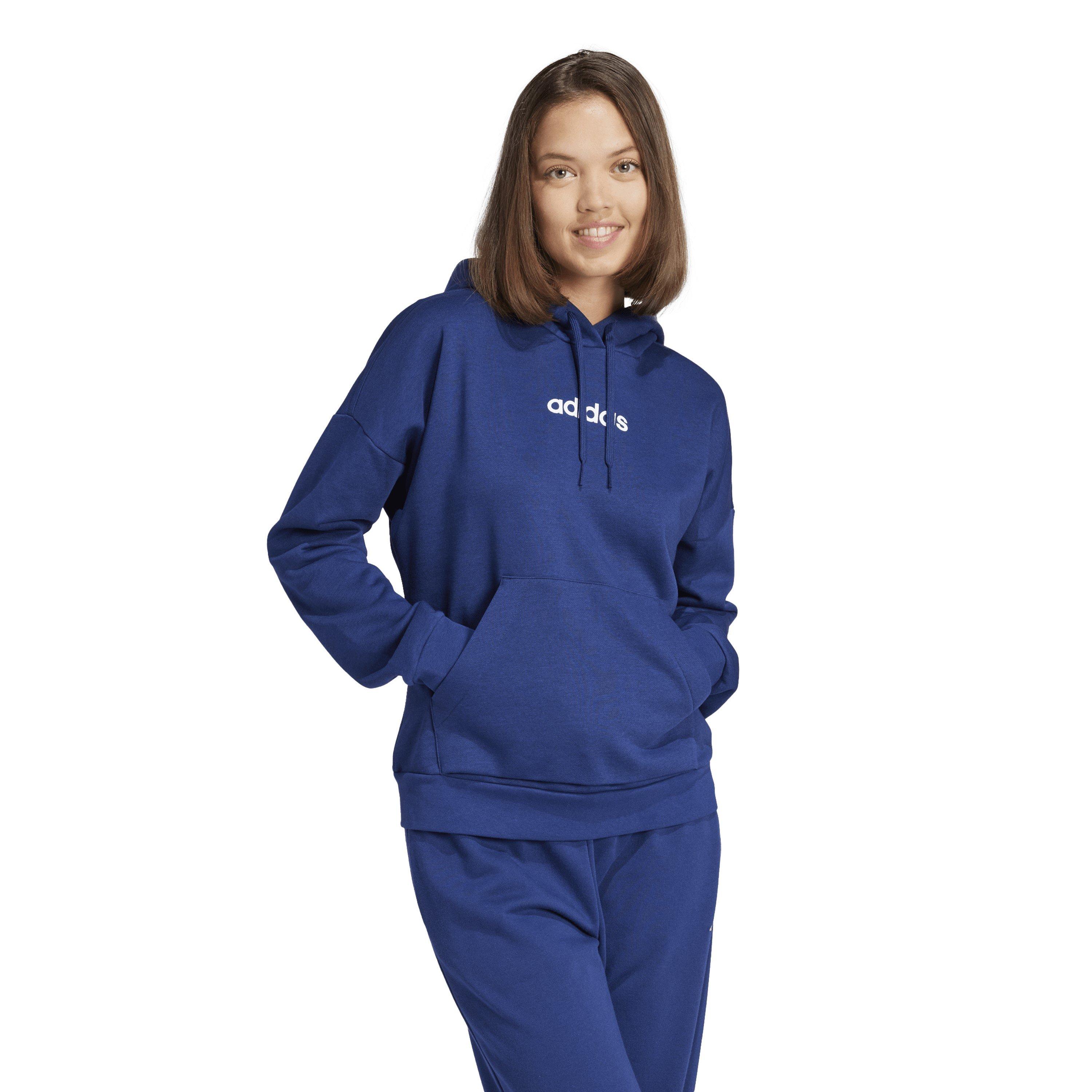Azul oscuro/blanco - adidas - Essentials Linear Fleece Hoodie Womens - 2
